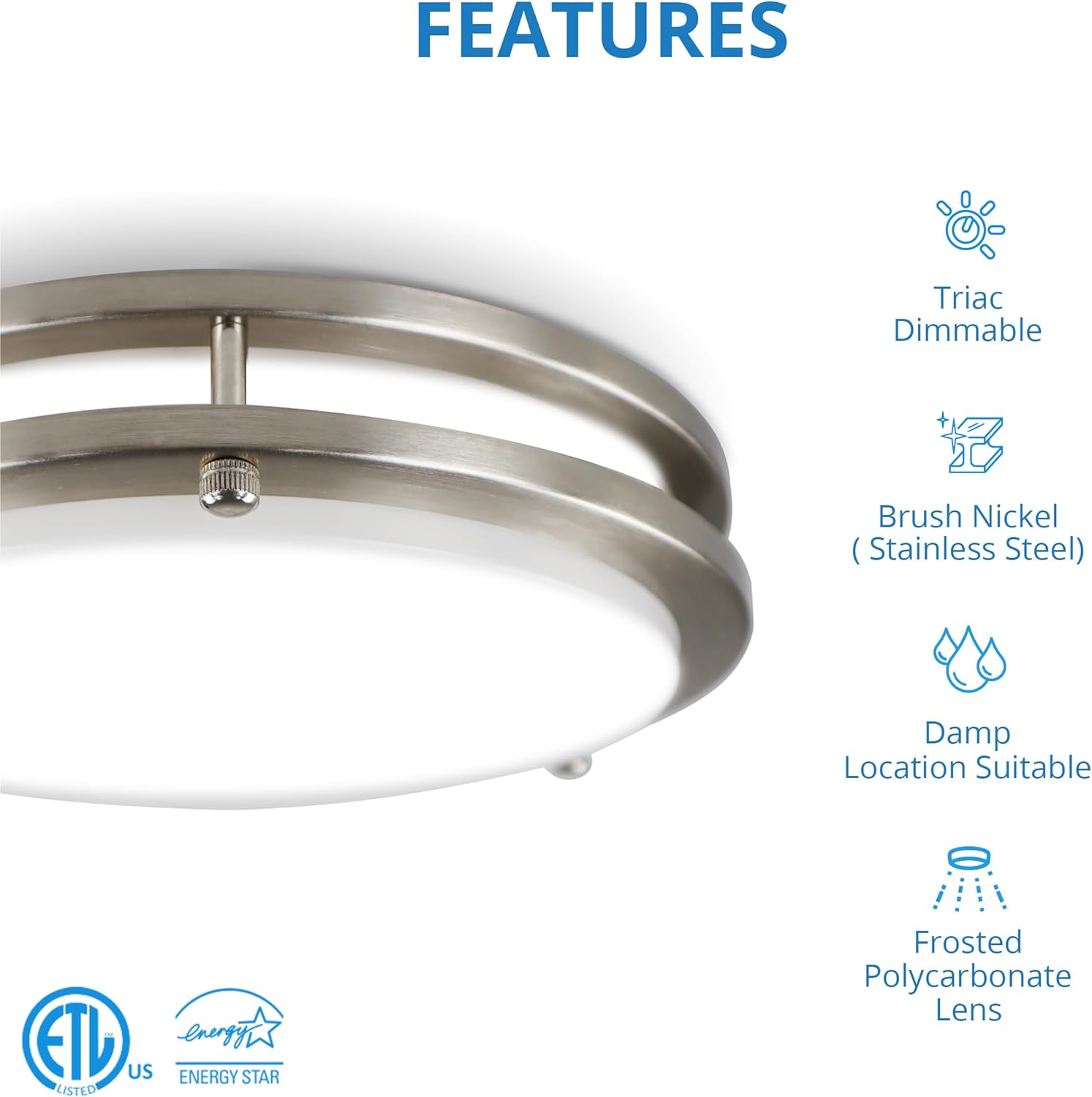 ETL/ES 16'' LED Flush Mount Ceiling Light, Tunable 16W/22W/30W & CCT 2700K-3K-3500K-4K-5K, 2250LM, Modern Ceiling Light Fixture, Dimmable Fixture for Bedroom Bathroom Hallway Kitchen 1Pack