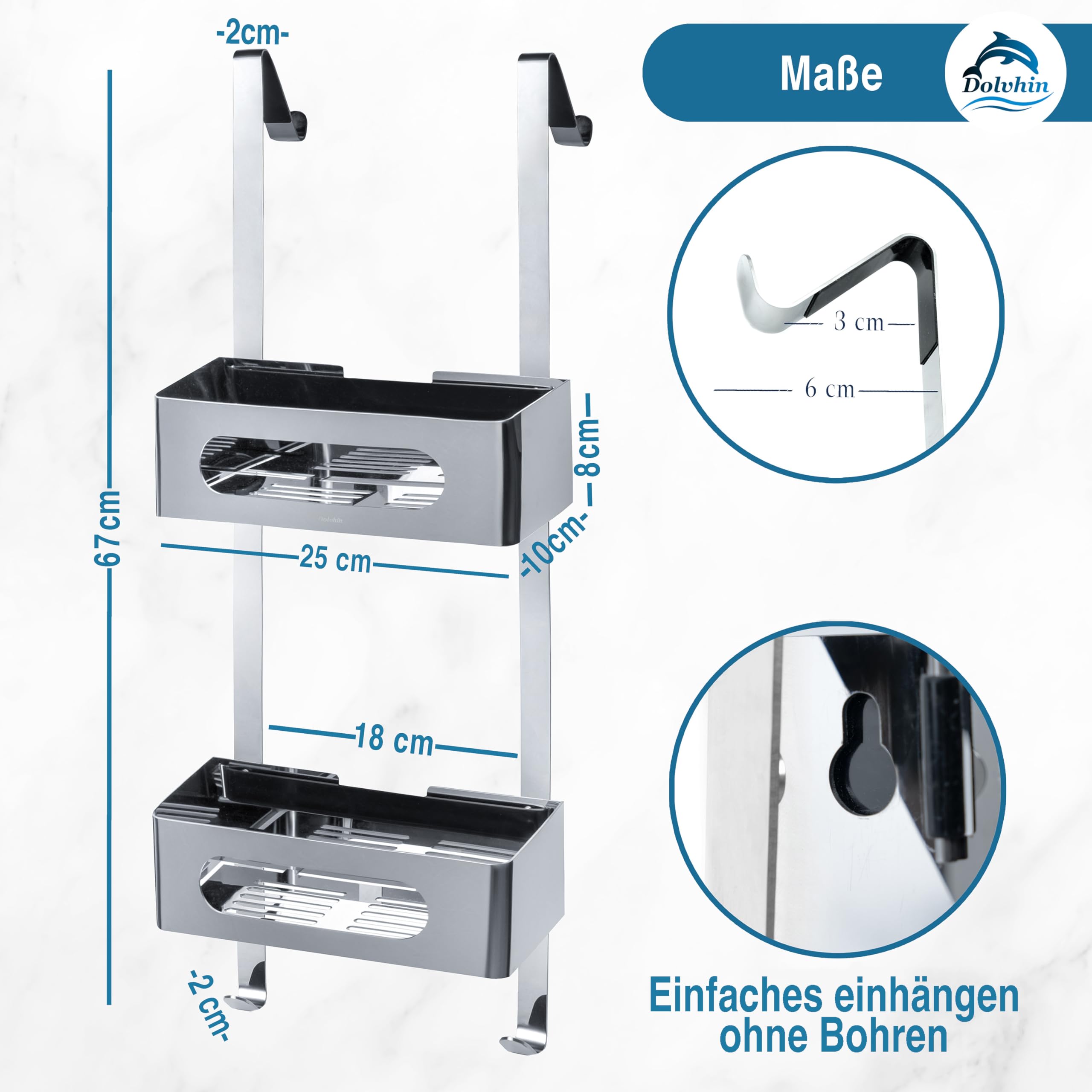 Duschablage zum Hängen | Patentiertes Duschregal ohne Bohren | Edelstahl Badregal Shampoohalter Dusche | Duschkorb hängen | Organizer zum Aufhängen | Duschablage hängend | Chrom Poliert