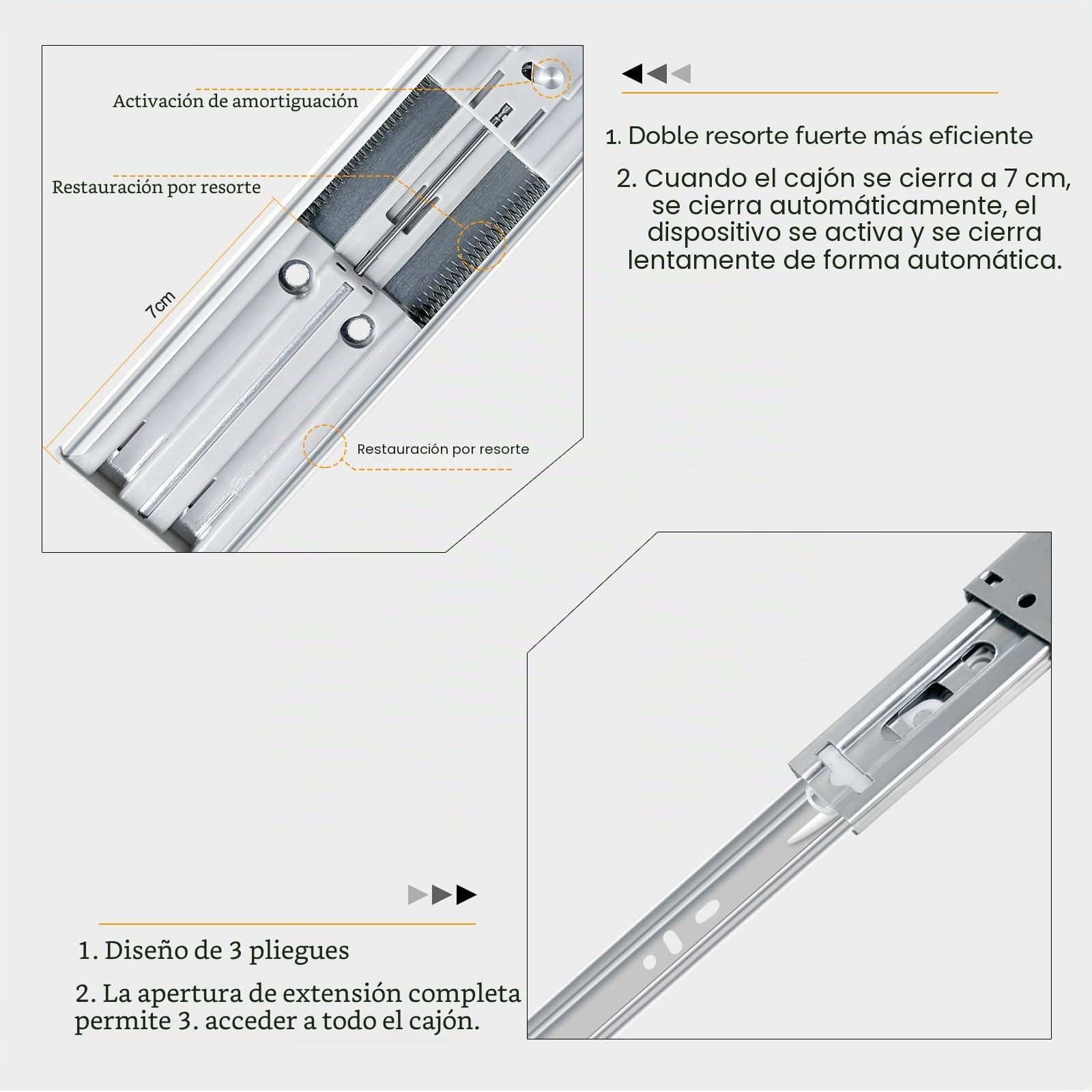 guias correderas para cajones 4 pares (8 piezas), 45 cm Guías para cajones de cierre automático suave, extensión completa con guías con rodamiento de bolas