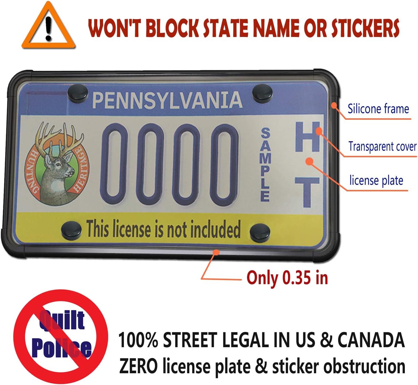 Silicone Black License Plate Frame and License Plate Cover Combination- Unbreakable Tinted Smoked Bubble Car Tag Cover Holder Front or Rear, Rust-Proof Rattle-Proof Weather-Proof and Screws