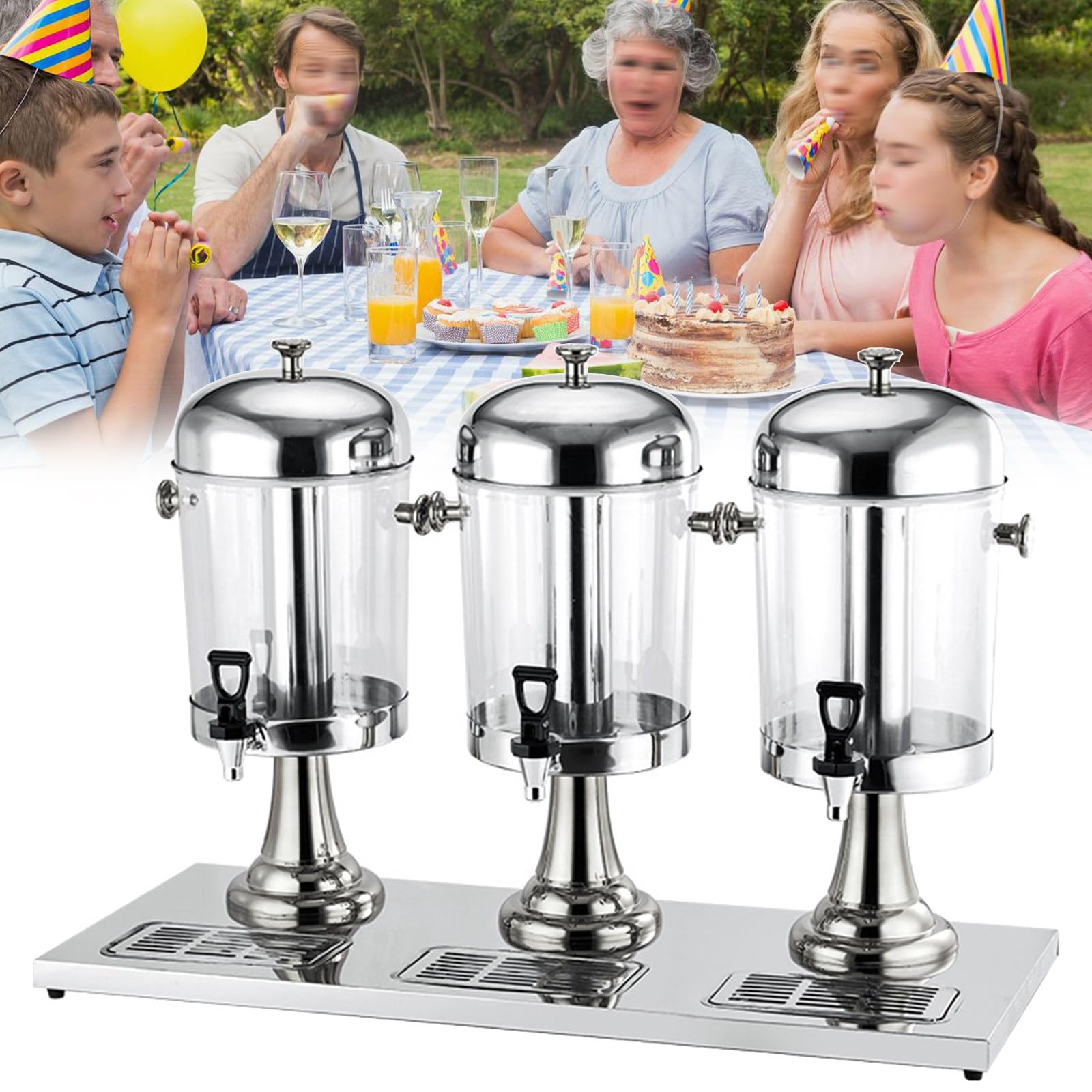 HCZKIUJY Commercial Cold Beverage Dispenser with Double Juice Spouts for Bars, Hotels, and Parties (Silver)