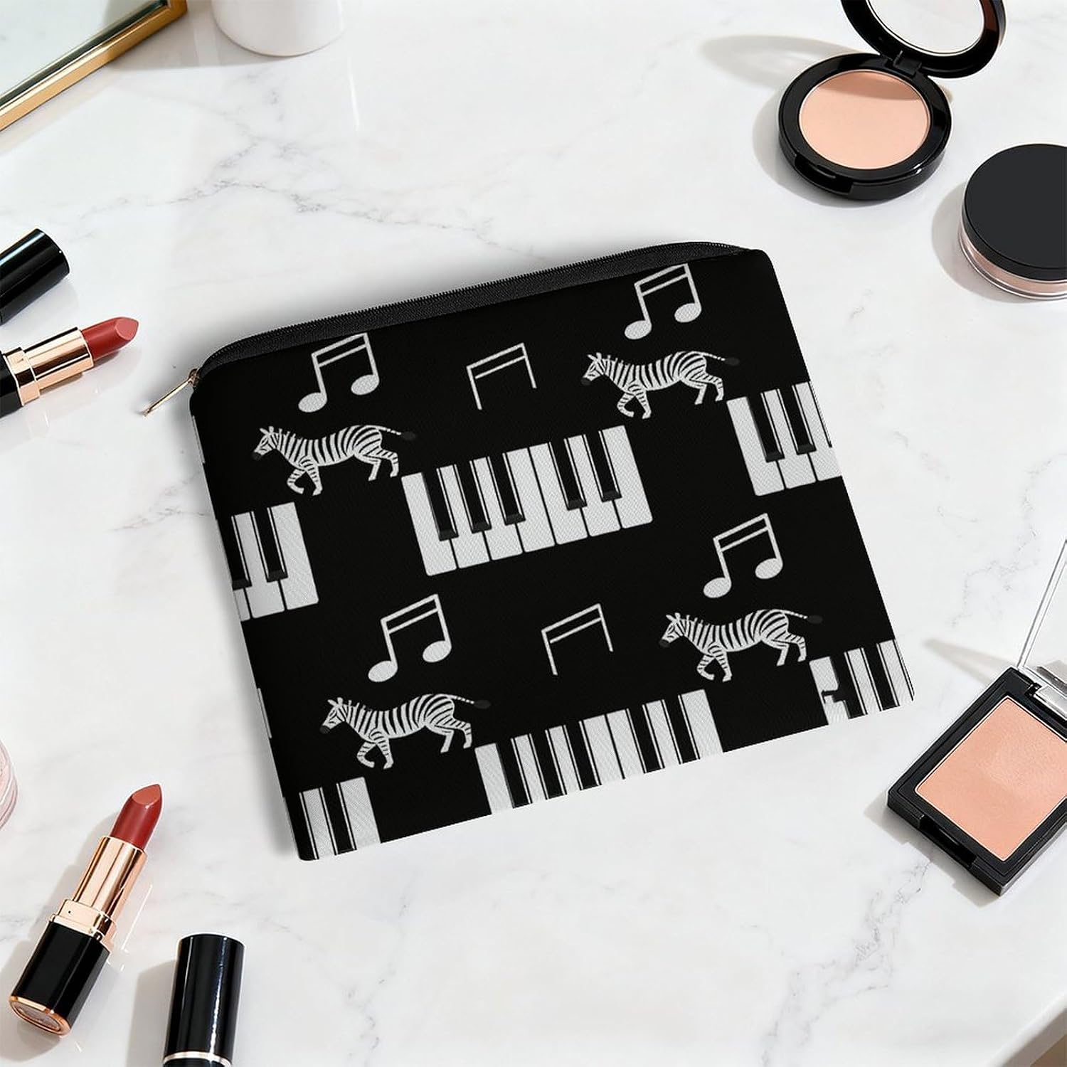 Black White Piano Aesthetic Makeup Bag Cosmetic Bag with Zipper image 5