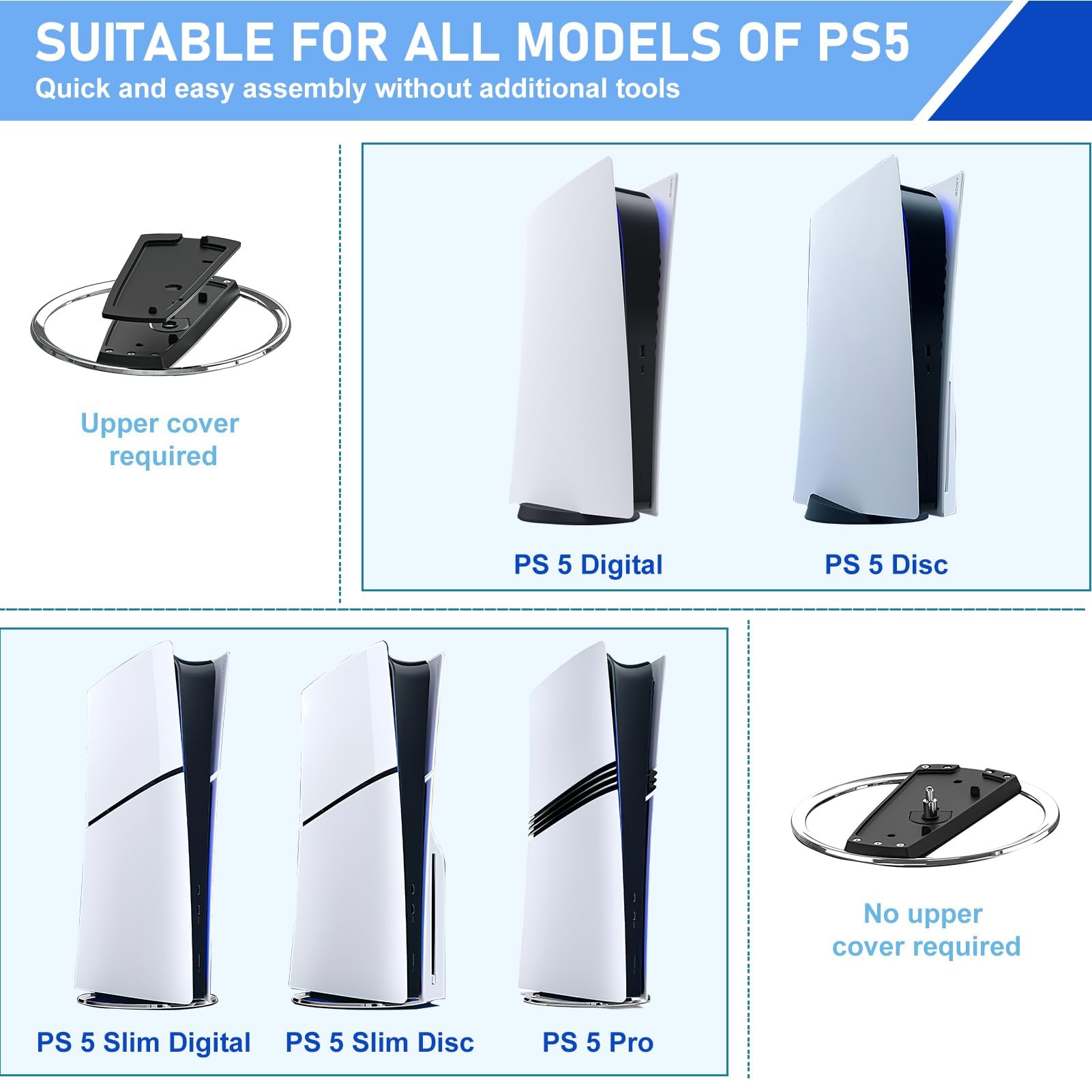 Socle Slim Support Vertical Compatible avec PS5 Pro, Socle Vertical Noir avec Tapis Antidérapant et Vis Accessoire en Acier Inoxydable Compatible avec PS5 Slim