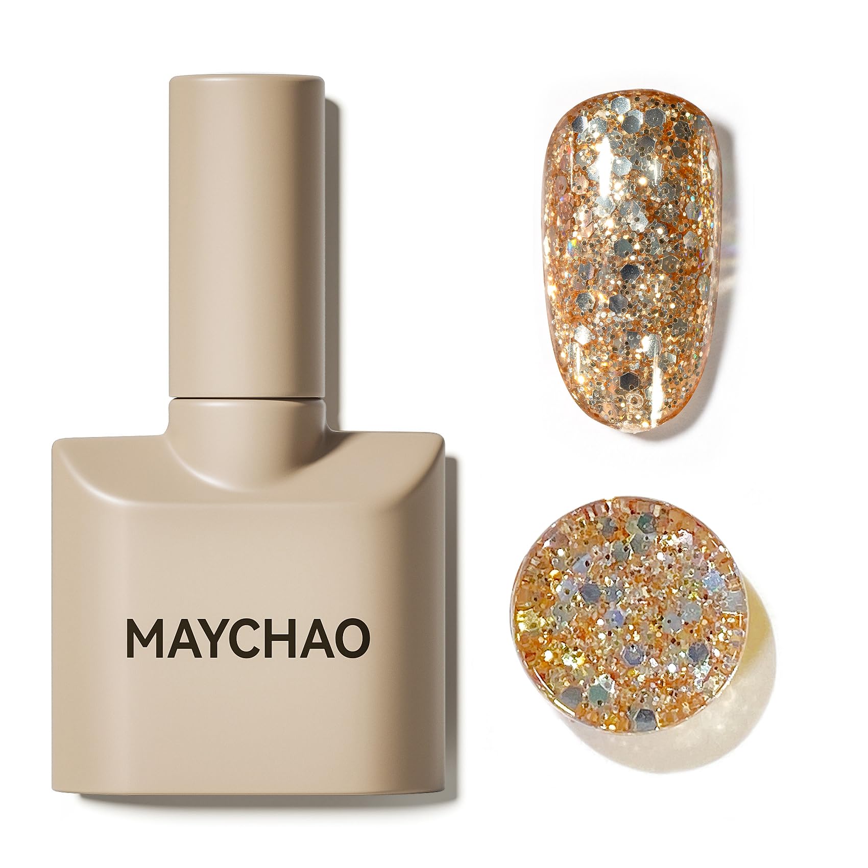 MAYCHAO Glitter Gel Nail Polish, 15ML Gold Glitter Gel Nail Polish, Soak Off UV LED Nail Varnish Nail Art Starter Manicure Salon DIY at Home, 0.5 OZ