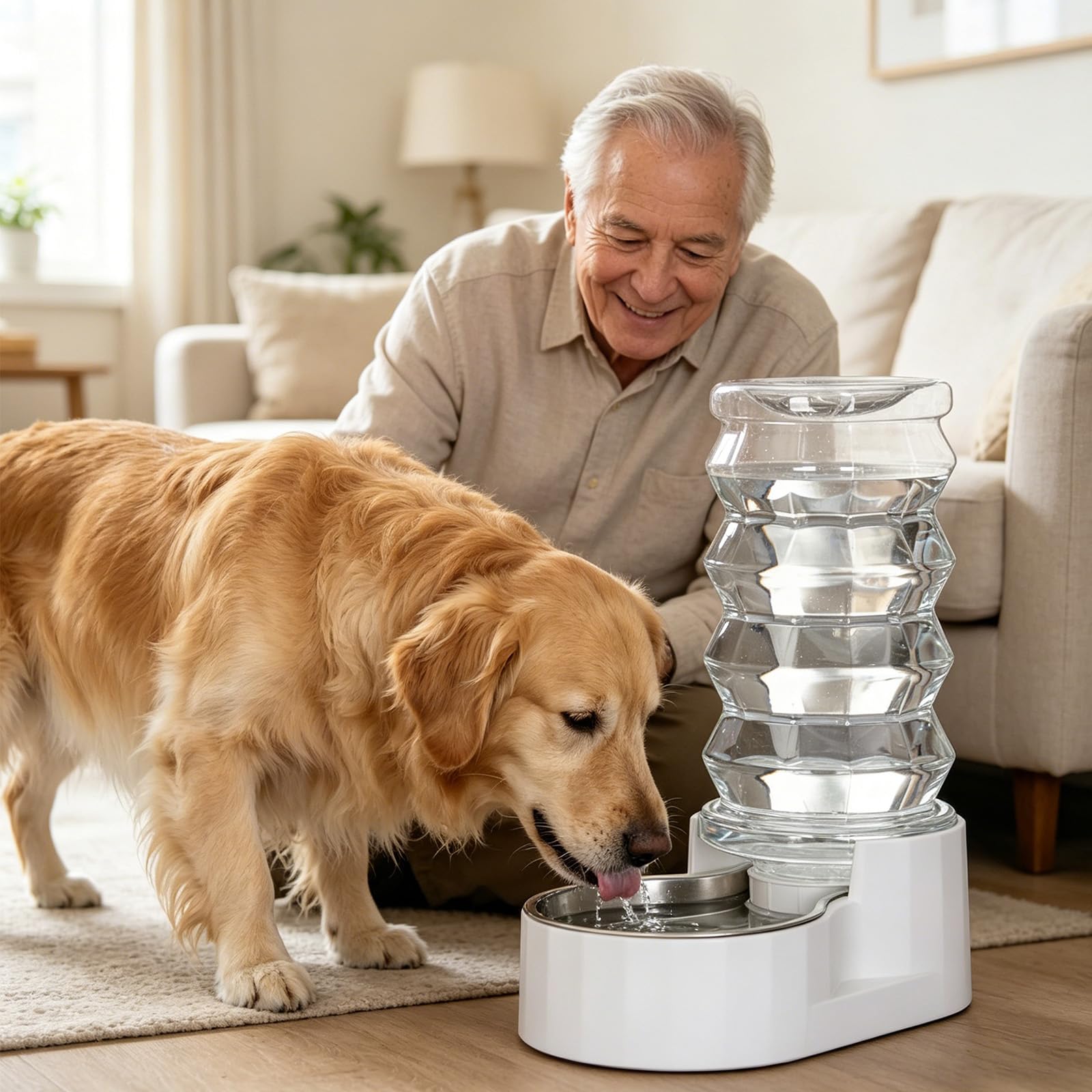 RIZZARI Regadera automática para Mascotas, 100% Libre de BPA, dispensador de Agua de Acero Inoxidable por Gravedad, comedero de Agua de Gran Capacidad para Gatos y Perros pequeños y medianos (8 L) | No necesita electricidad, limpieza de boca ancha, triple