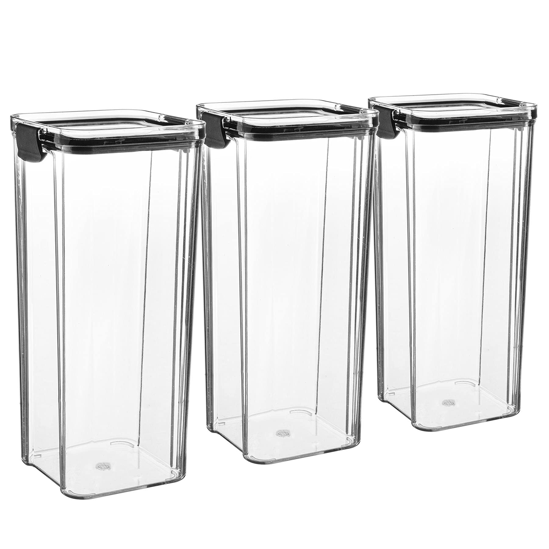 Argon Tableware Food Storage Containers - 1.8L - Black - Pack of 3 - Clear Airtight Reusable Stackable Freezer Storage Meal Prep Container Lunch Tupperware Box with Clip-Lock Lid