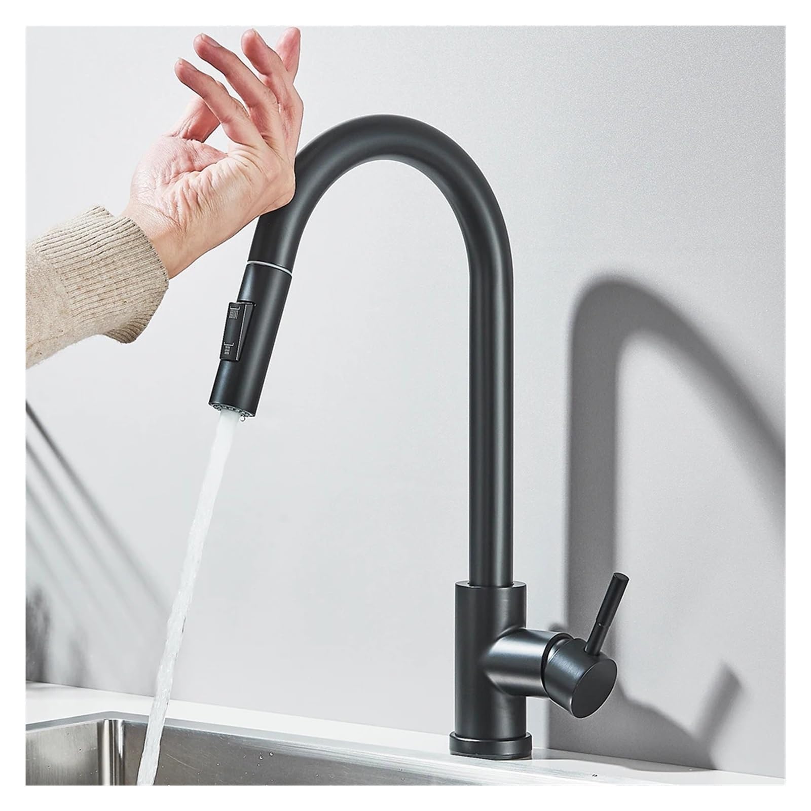 HADECOLL Touchless Smart Sensor Kitchen Faucet 360° Rotating Mixer Tap Easy Installat Watersaving Modernesign For Home & Commercial Use,Matte Black-A