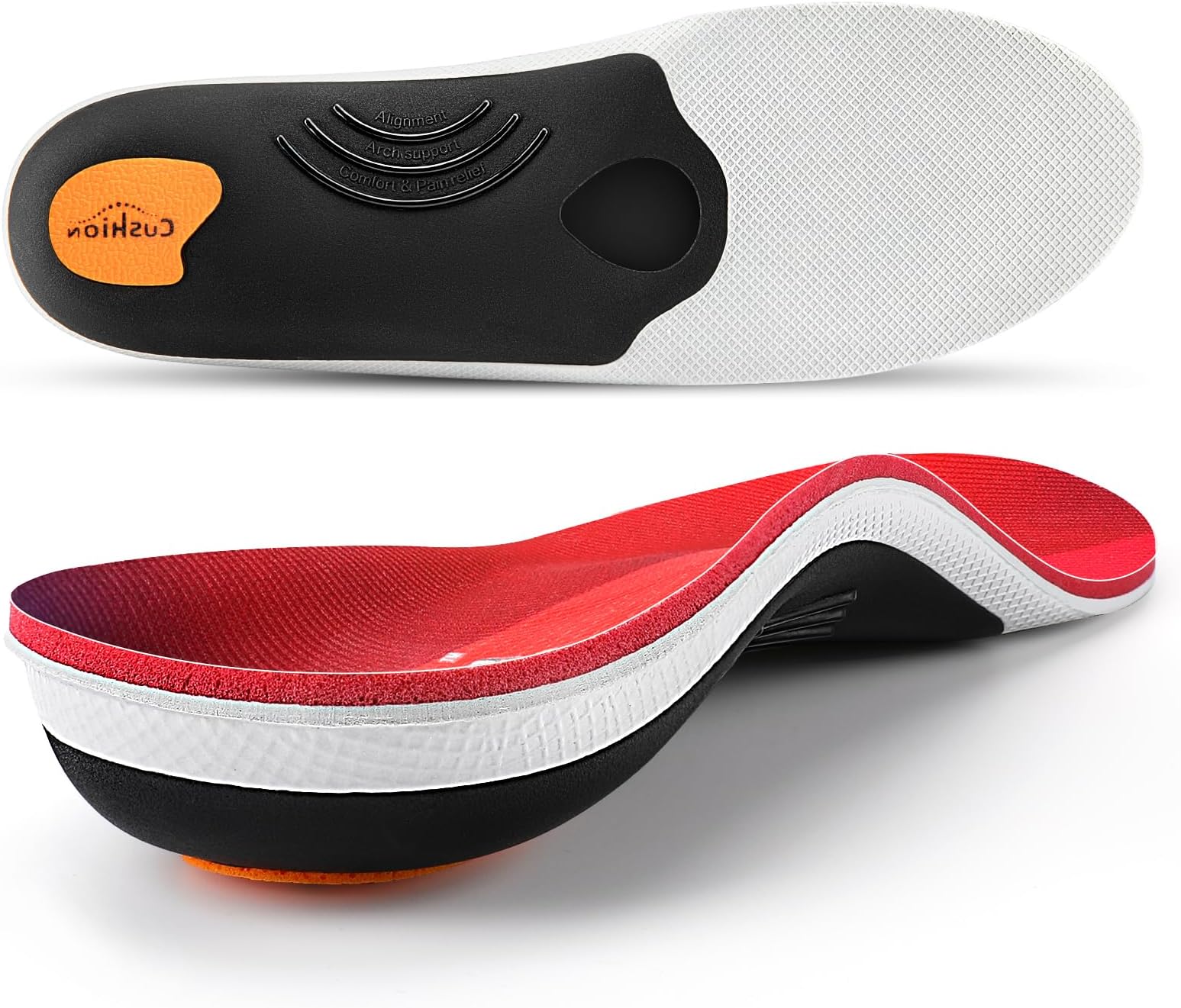 PCSsole Heavy Duty Arch Support Insoles,220+lbs Plantar Fasciitis Orthotic Insoles,Work Boot Shoe Insert for Flat Feet, Heel Pain,Pronation,Foot Pain Relief,Metatarsal Support.29cm Red