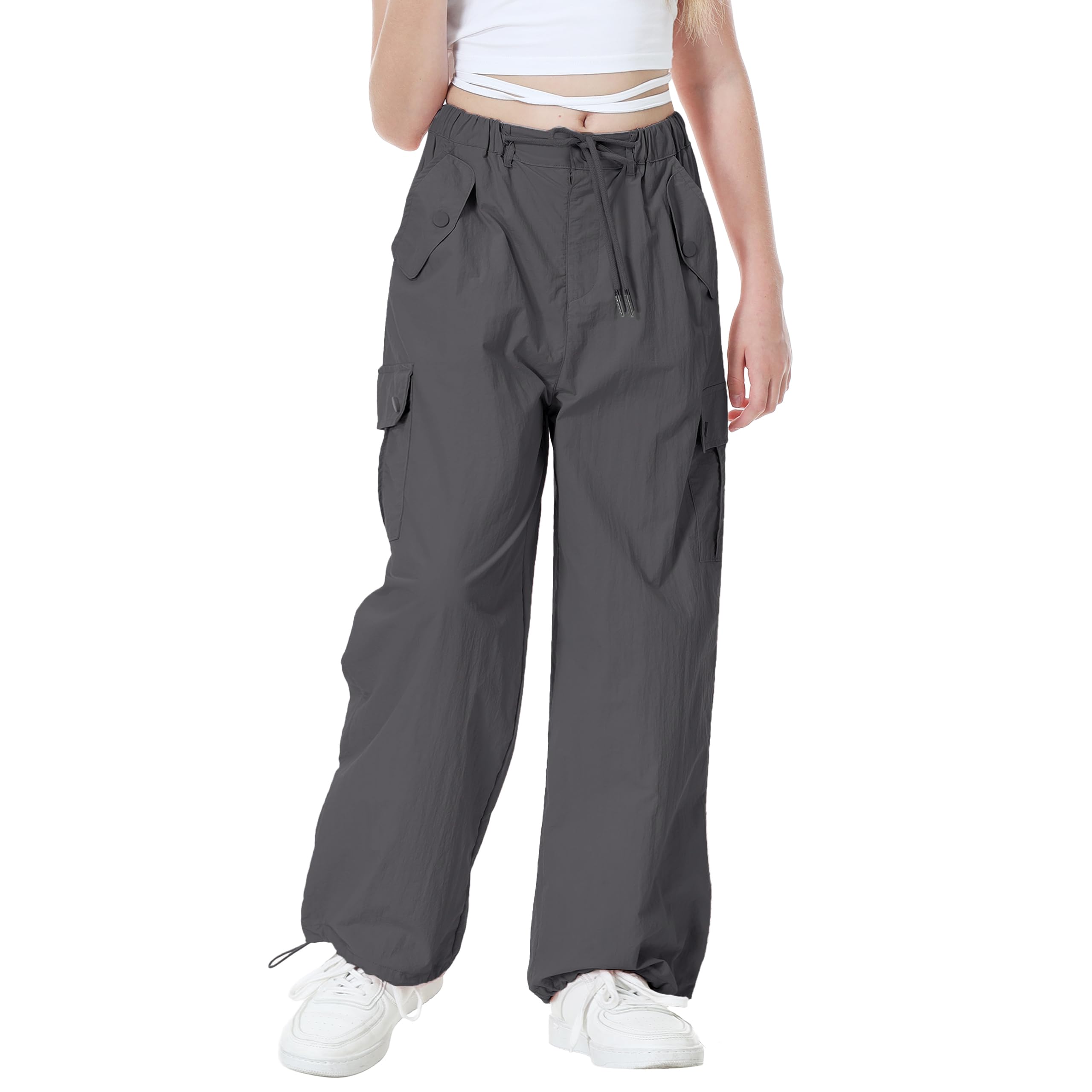 Rolanko Pantalón Cargo Paracaídas Holgado para Niña, Y2K Vintage Joggers con Cintura Elástica Ajustable para Niños Fit
