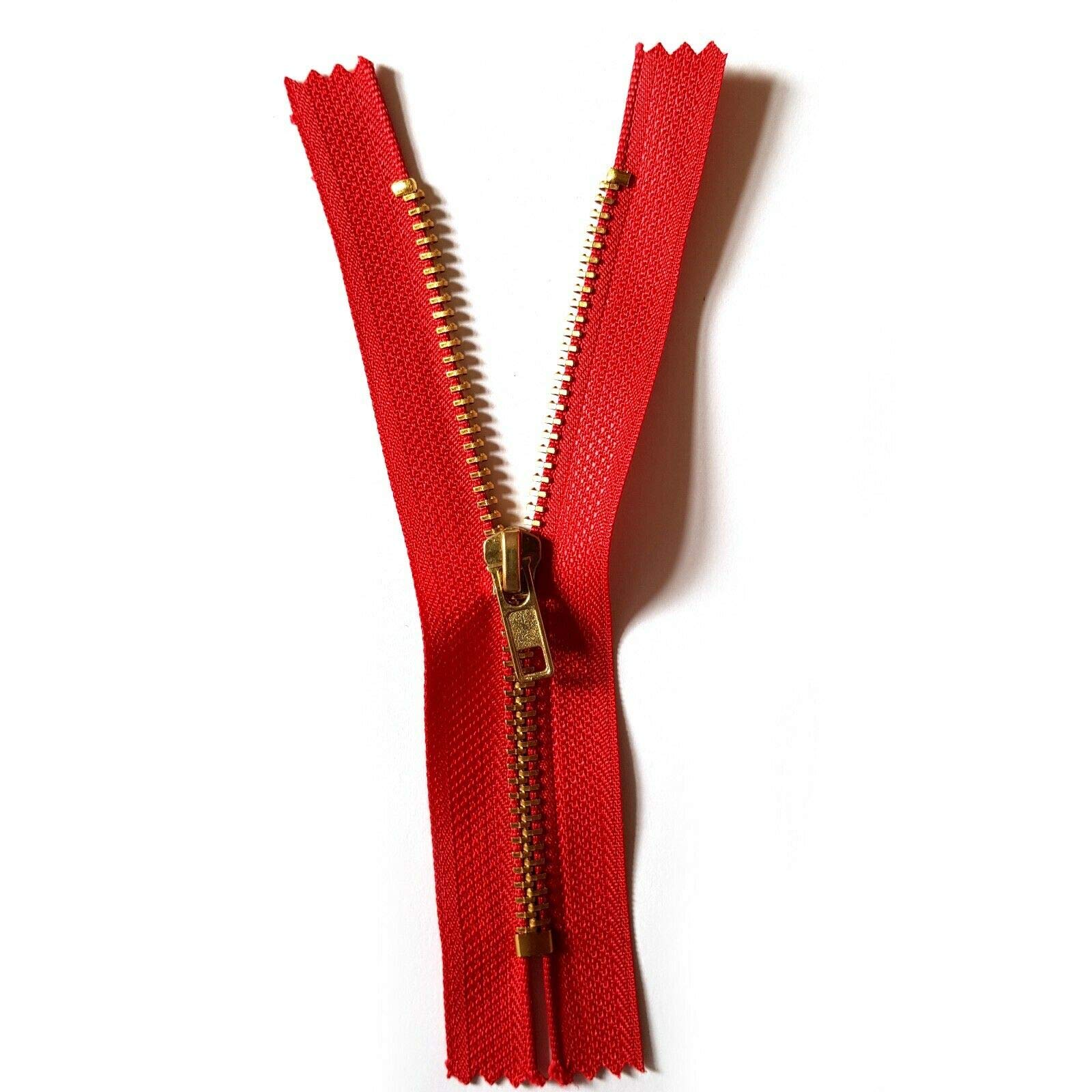 Soladirect Red 12Cm Zip Zipper For Trousers Jeans Handbag - No 4 Brass Closed End