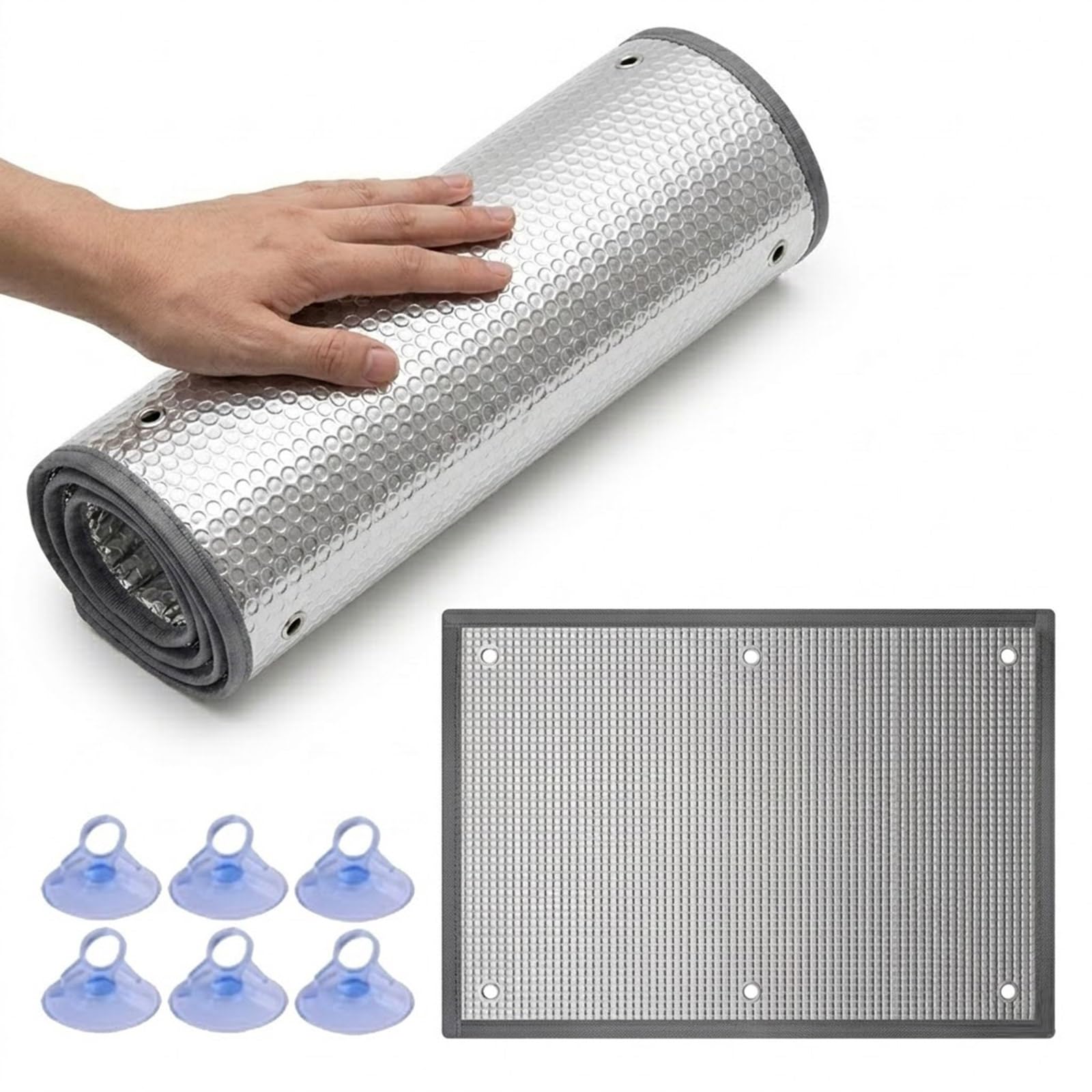 Pellicola Isolante Termica Per Vetri, Pellicola Oscurante Foglio Di Alluminio Riflettente 8mm, Pannello Termoriflettente Anti Calore E Freddo Con Ventose Per Casa, Camper E Lucernari(Gray,150x200cm)