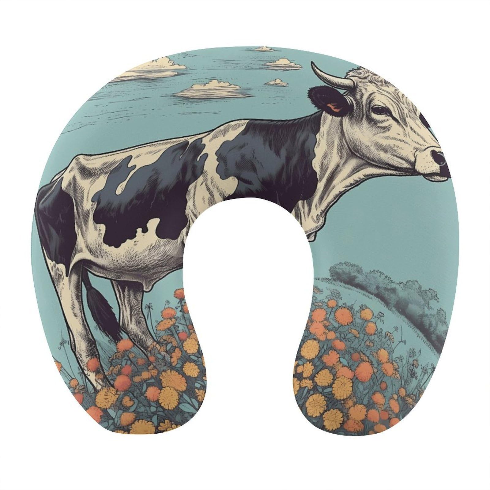 Btcowzrv Style Hand Drawn Cow U Shaped Neck Pillow Travel Pillows