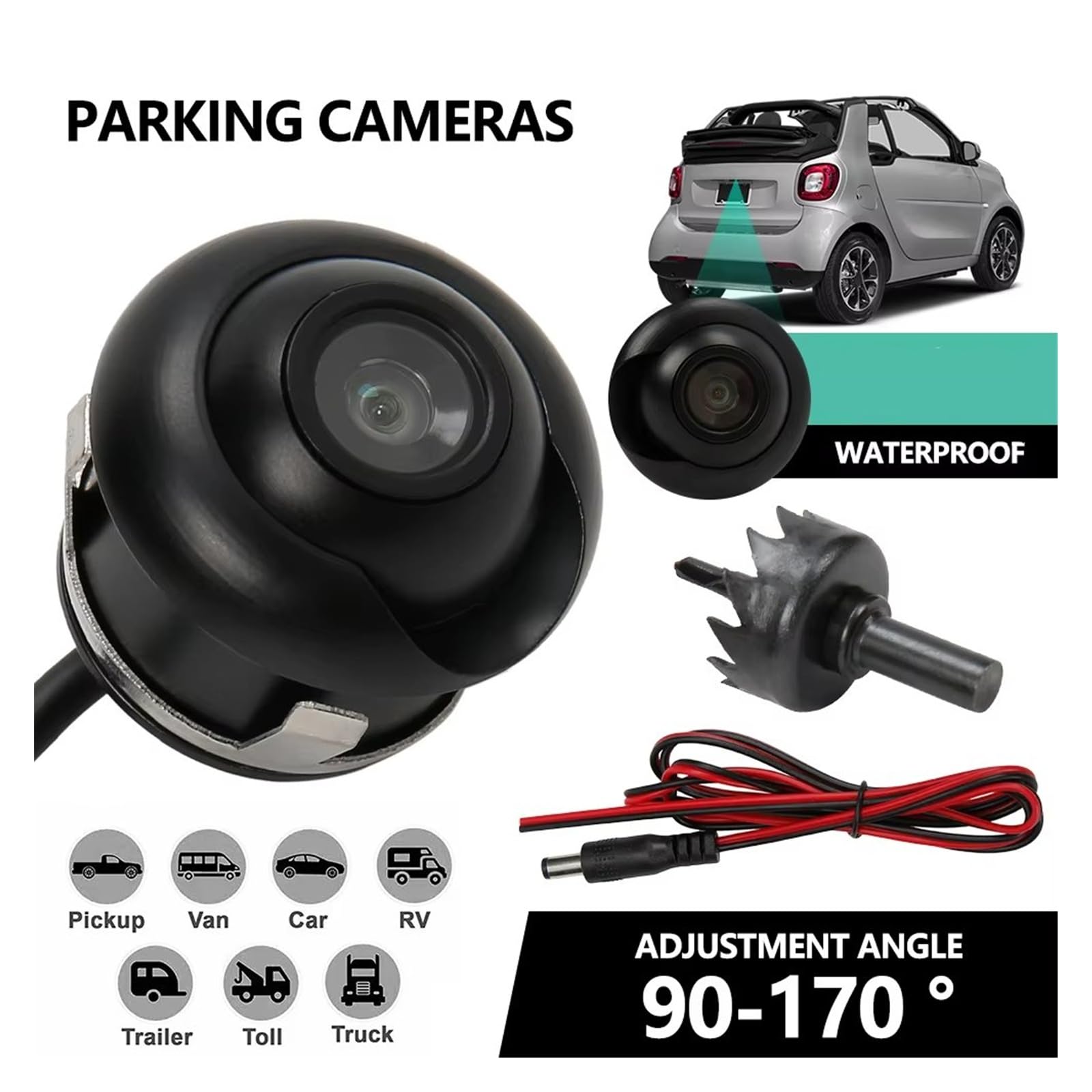 Cámaras Traseras Cámara Vista Trasera Coche Marcha Atrás 170 Grados Ip68 Impermeable Ccd HD Imagen Visión Nocturna Monitor Marcha Atrás Cable 6m(Product 2)
