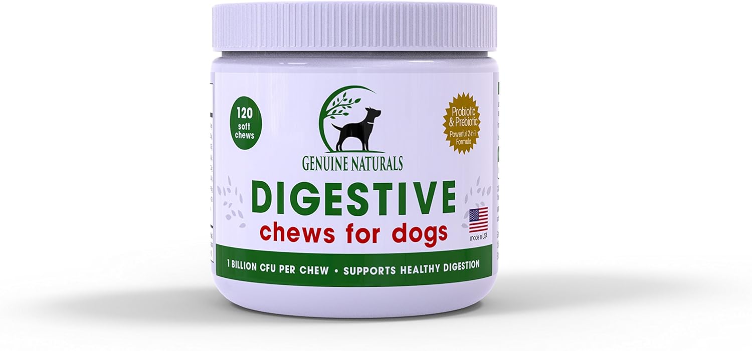Digestive Supplement for Dogs Best Probiotic for Dogs That Helps with Diarrhea Upset Stomach Bad Breath and Constipation by Genuine Naturals120-Count : Pet Supplies
