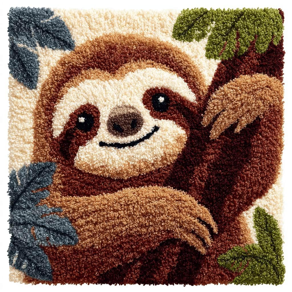 Kitquiver Decor Latch Hook Cushion Kit,Sloth DIY Pillow Cover 43X43Cm
