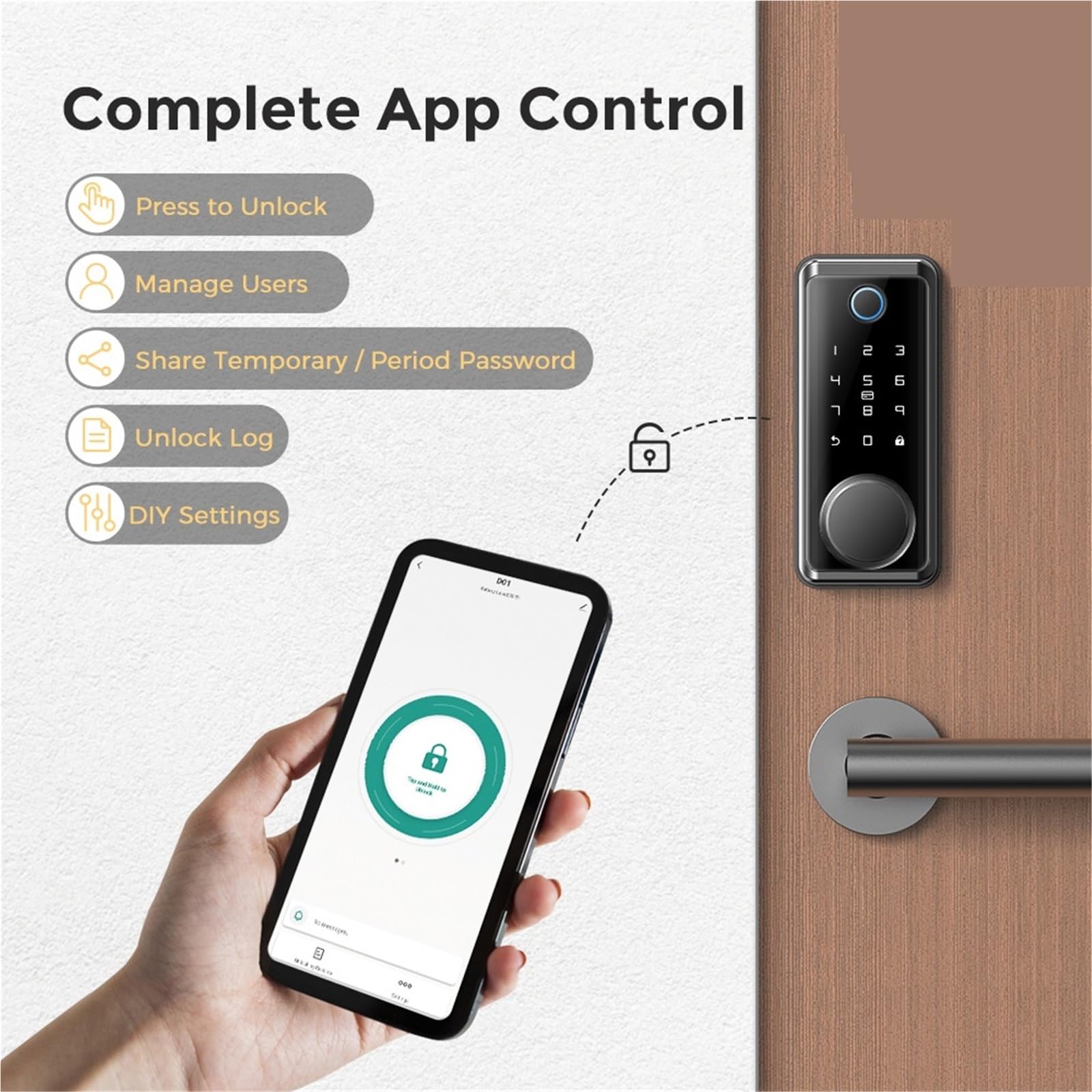 Inteligentny zamek do drzwi drewnianych Hasło Odcisk palca Bluetooth Elektroniczny zakleszczenie Klucz mechaniczny Automatyczna blokada aplikacji Cyfrowy ryglowy Biuro Handlowe