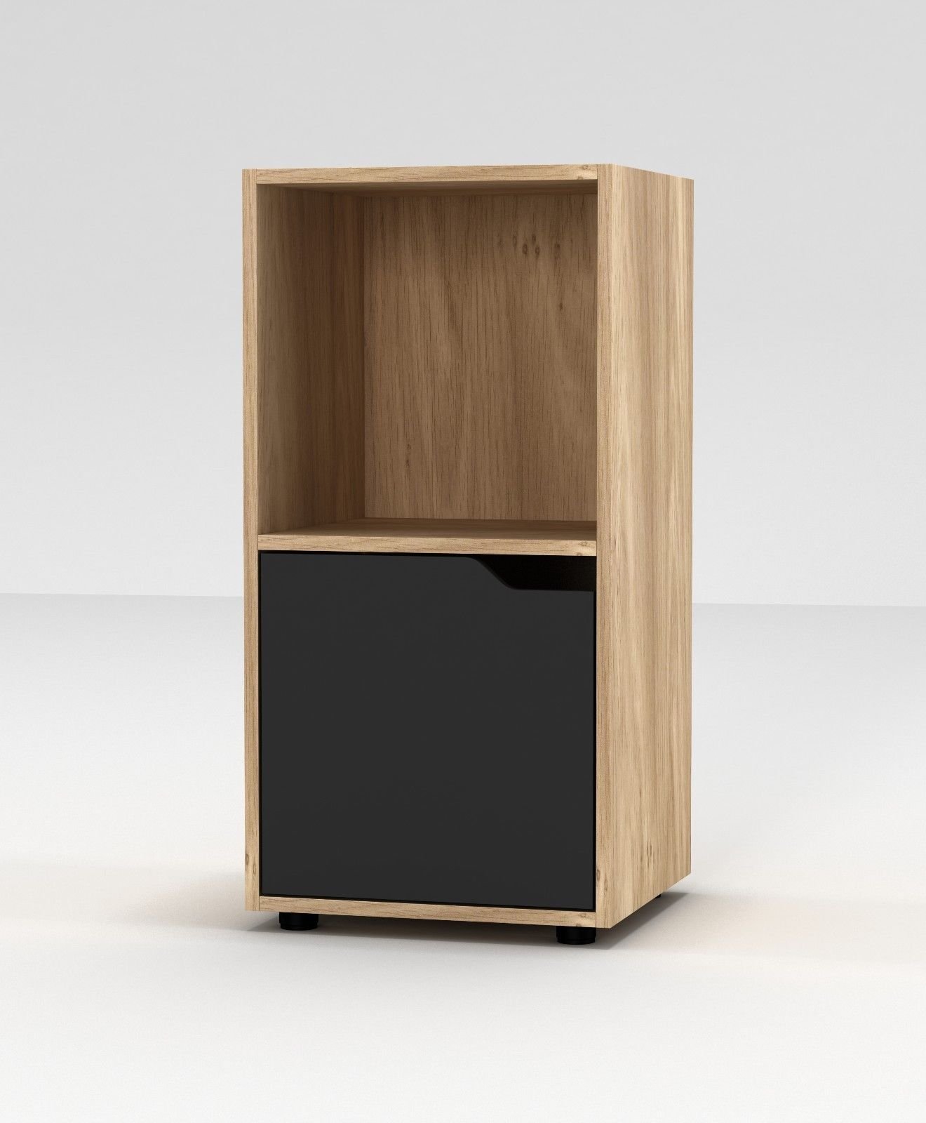 URBNLIVING Wooden Oak 2 Cubed Bookcase With 1 Black Door — image 1