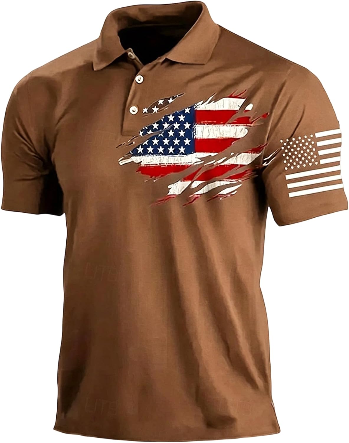 Ymosrh Men's Patriotic Polo Shirts Short Sleeve USA Flag Print Performance Moisture Wicking Athletic Workout Shirt, S-3XL