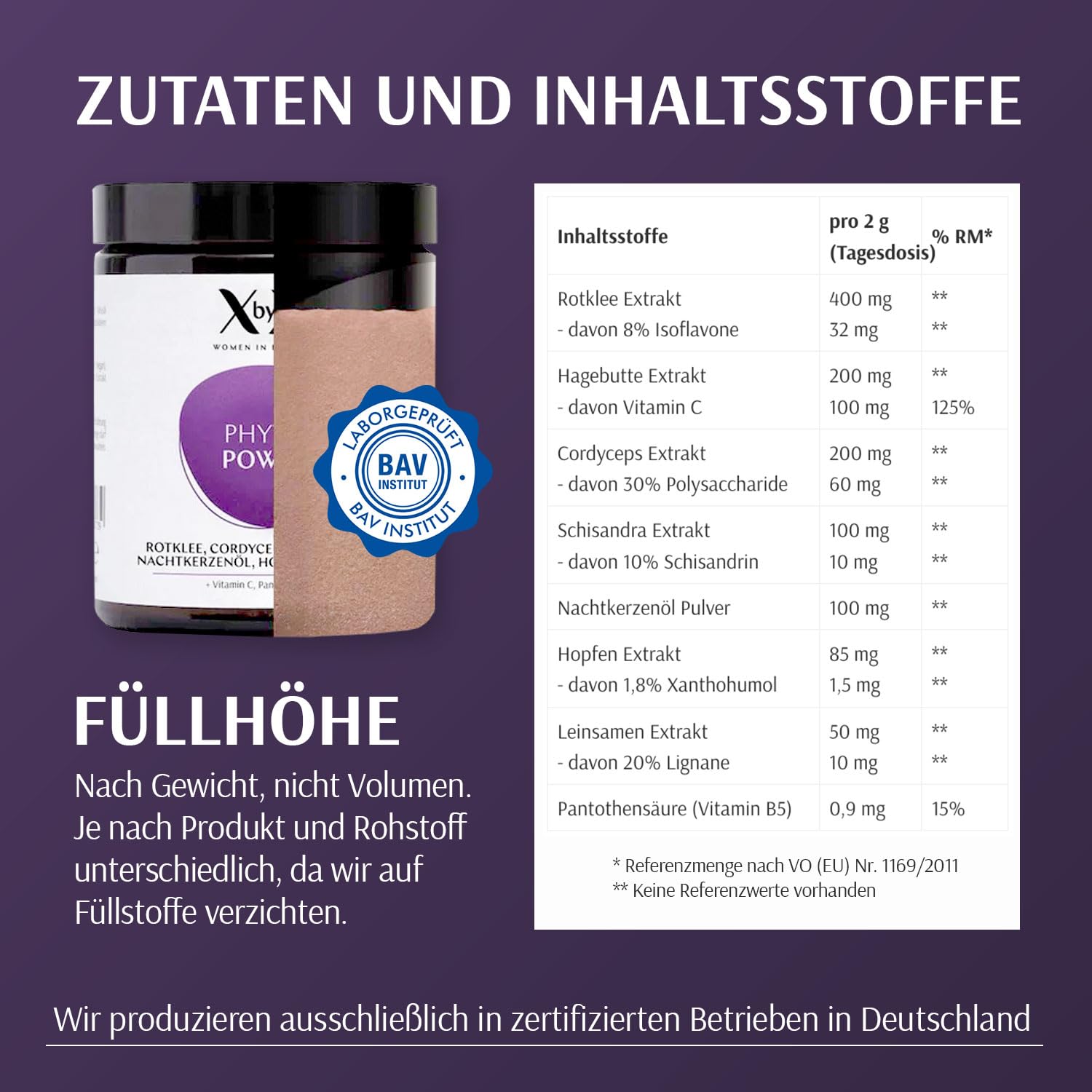 XbyX Phyto Power 90 g | 45 Portionen | Hormonelle Unterstützung ab der Menopause | Hormonfrei | Ohne Soja | Mit Rotklee, Cordyceps, Schisandra, Nachtkerzenöl, Hopfen & Leinsamen | Aus Deutschland