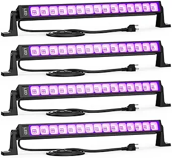 27W LED Black Light Bar, 60 LEDs Blacklight with Plug and Switch, Light Up 20x20ft Area, Glow in The Dark Lights for Bedroom, Party, Halloween, Stage Lighting, Fluorescent Poster, 4 Pack
