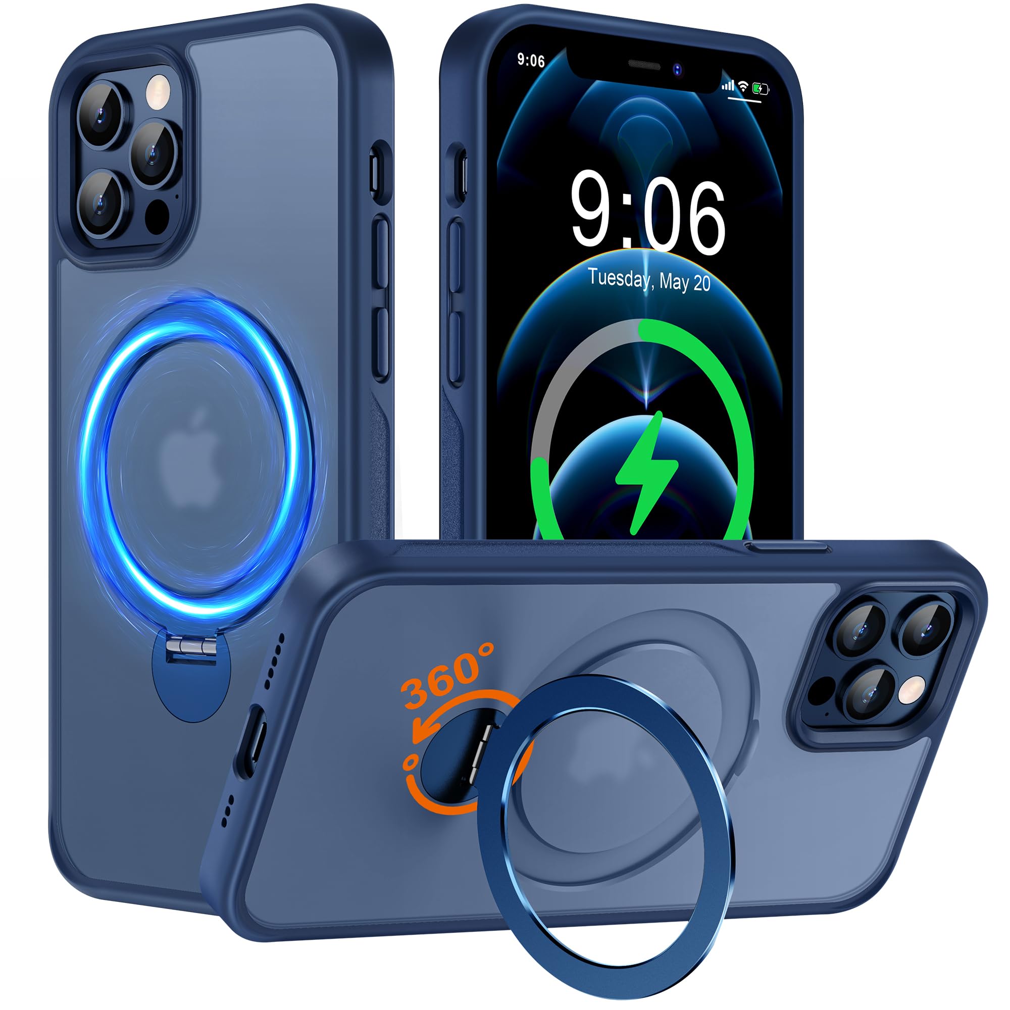 Derwav Multi-in-1 [Magnetic+ Kickstand+ Ring Holder] for iPhone 12 Pro Max Case, Compatible with MagSafe, 360° Rotatable Stand with Military