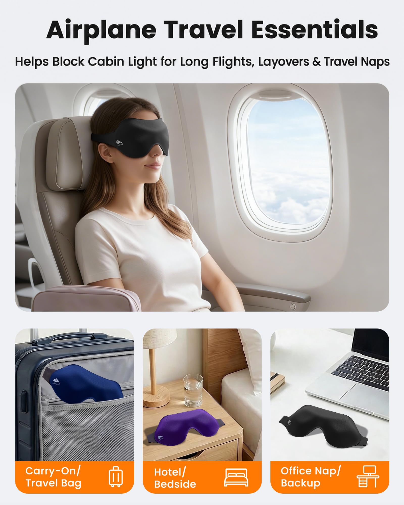 Paquete de 3 máscaras de dormir para dormir de lado, máscara de ojos 3D opaca para dormir, cero presión ocular, apto para pestañas, cubierta suave ajustable para mujeres y hombres, para viajes | 3D cero presión ocular, apto para pestañas, ajustable, suave