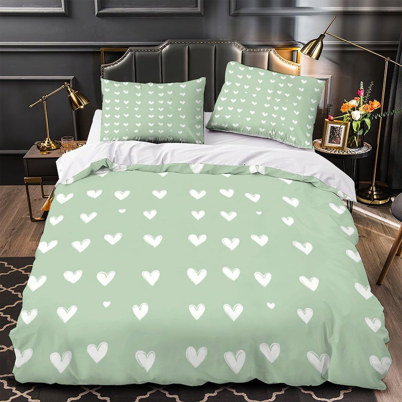 Parure de lit imprimé cœur confort ultra doux pour des nuits sereines