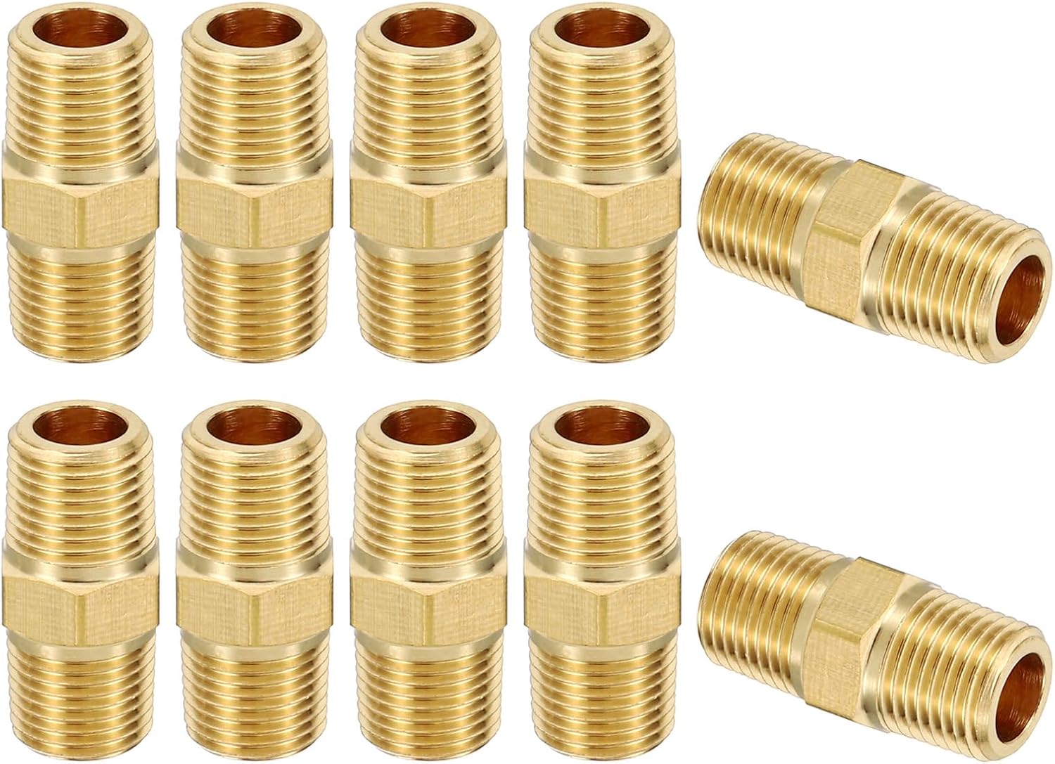PATIKIL Brass Pipe Fittings Coupler, 10Pcs 1" x 1" NPT Male Thread Brass Hex Nipple Coupling Reducer Adapter Tubing Connector Adaptor for Water, Air, Oil, Gas Line System