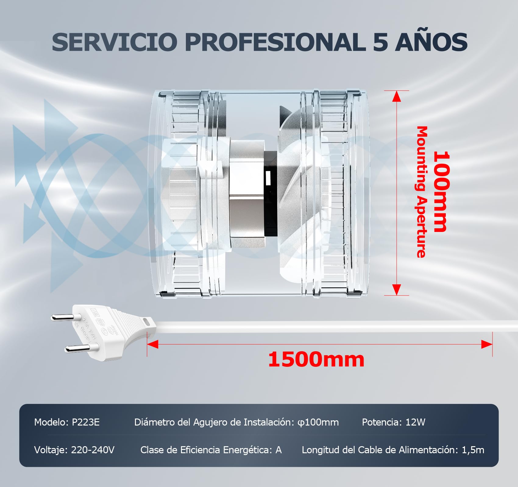 Ventilador Extractor de Aire en Línea 100 mm a Velocidad Ajustable con Protección Contra el Sobrecalentamiento, Ventilador de Conducto Compacto Silencioso Potente, Extractor de baño WC Tienda