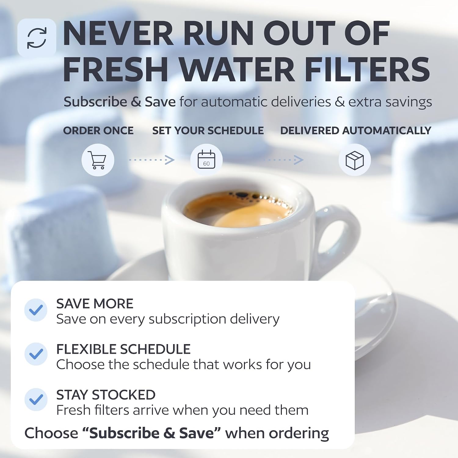 6 Water Filters for Breville BWF100 Machines - Replacement Charcoal Filters for Breville Coffee Makers image 3