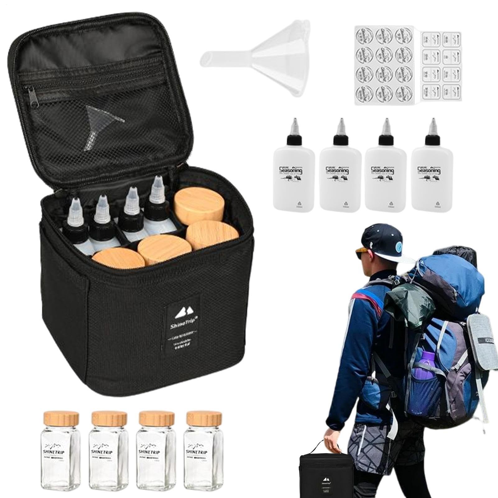 Set di spezie da campeggio: barattoli da viaggio compatti, contenitori a | prova di perdite | Kit per cucinare all'aperto, organizzatore di condimenti portatile per accessori per pre
