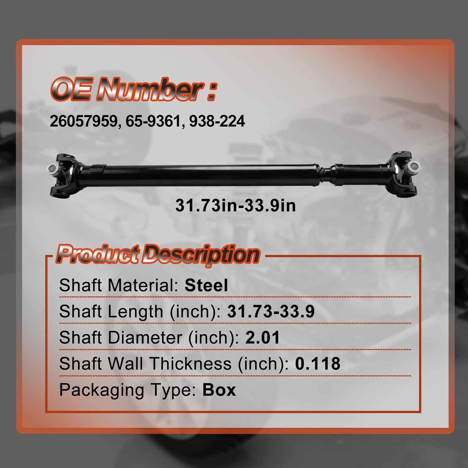 26057959 Front Complete Drive Shaft 31.73-33.9in Prop Shaft Driveshaft Assembly Fit for Cadillac, Chevrolet, GMC Models - Escalade K1500 K2500 K3500 Suburban Tahoe Yukon, AT