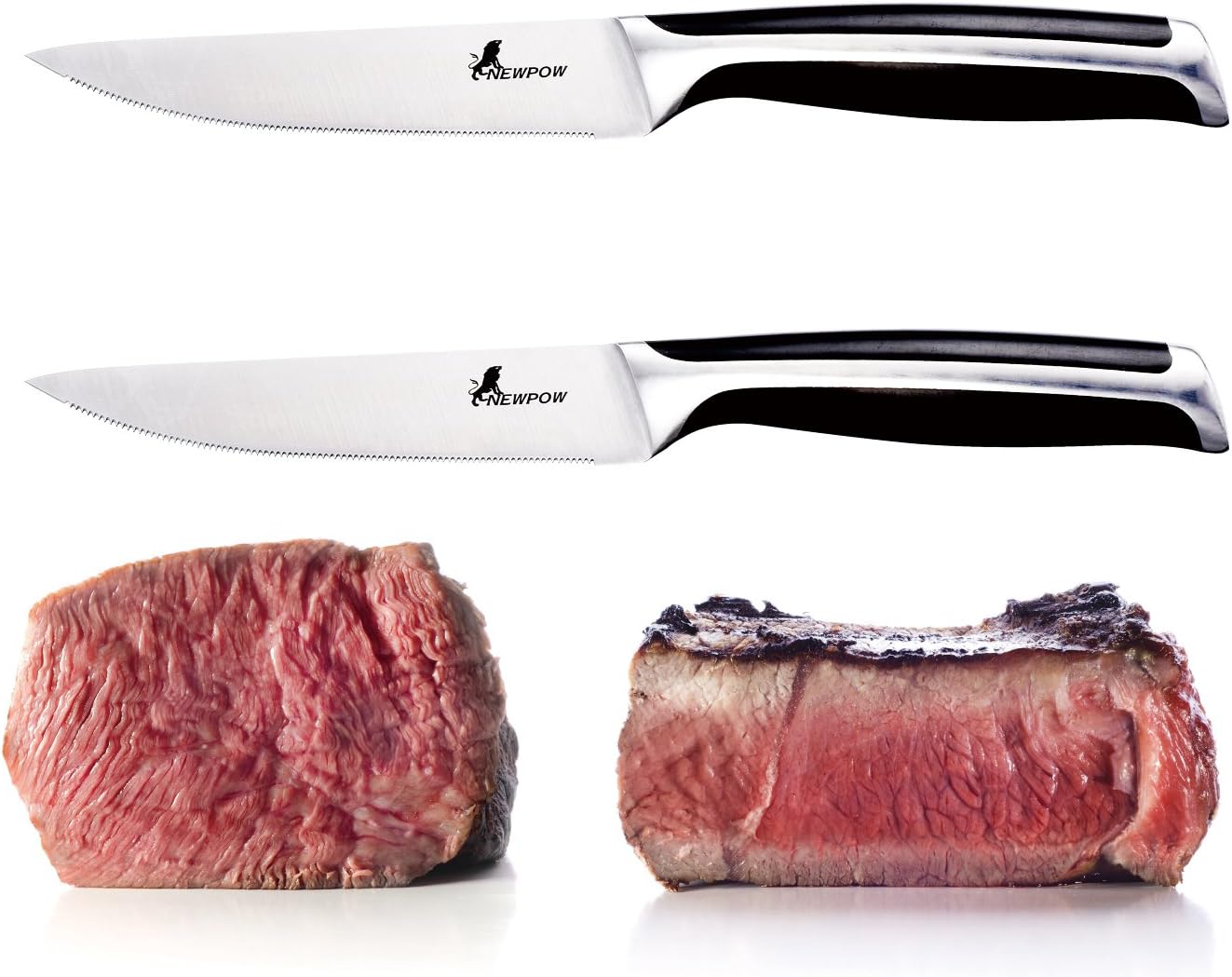 Steak Knives Set 2-Piece Newpow Serrated Sharp Steak Knife German Stainless Steel Steak Knives Dishwasher Safe - SGS FDA Certification