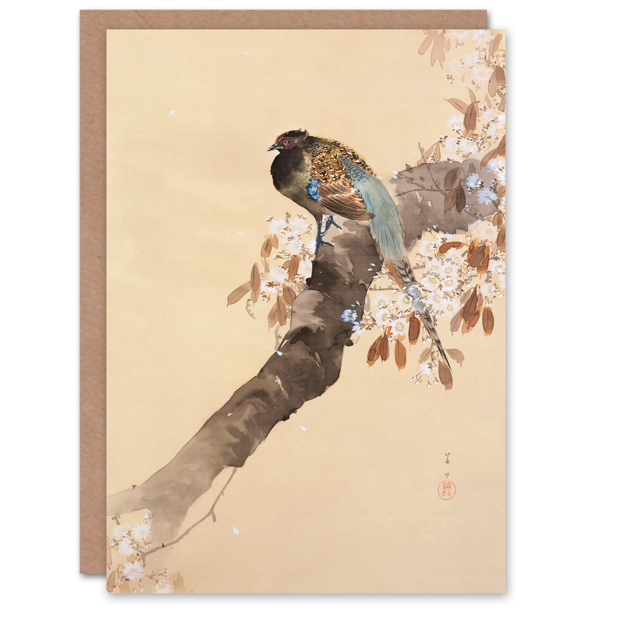 Artery8 Ohara Koson Japanese Art Card Pheasant On Cherry Blossom Branch