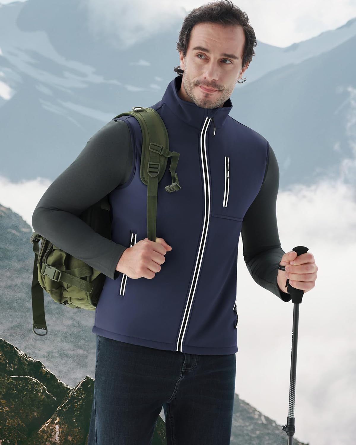 WULFUL Men's Windproof Lightweight Golf Vest Outerwear with Pockets, Softshell Sleeveless Jacket for Travel Hiking Running - Image 3