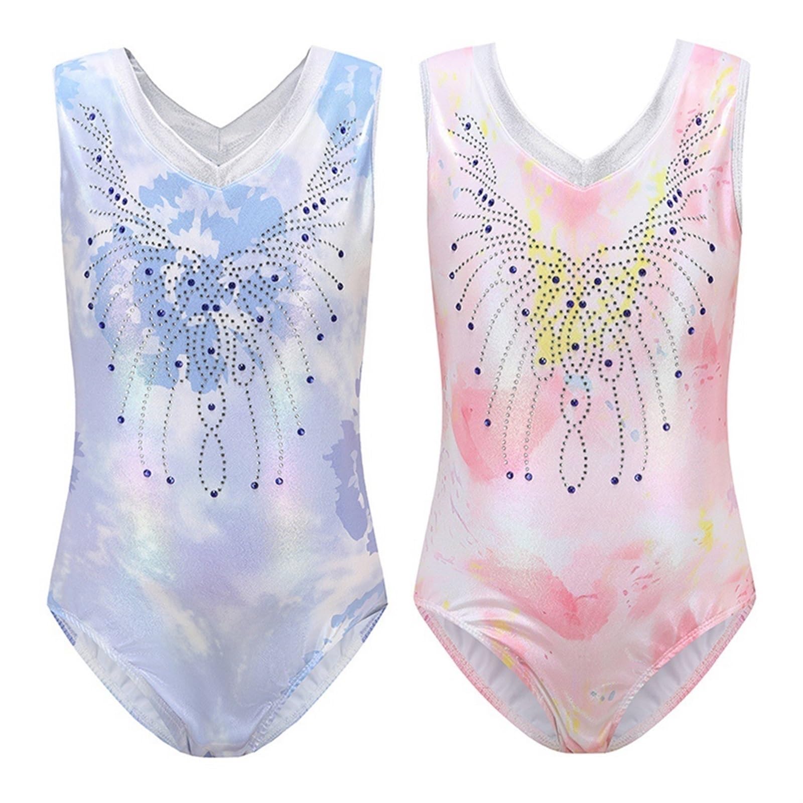 Maillot Gimnasia Ritmica Leotardos de Gimnasia for niñas Vestidos de Ropa Deportiva Brillantes de una Pieza for niñas Sin Mangas Apperal atlético for niños