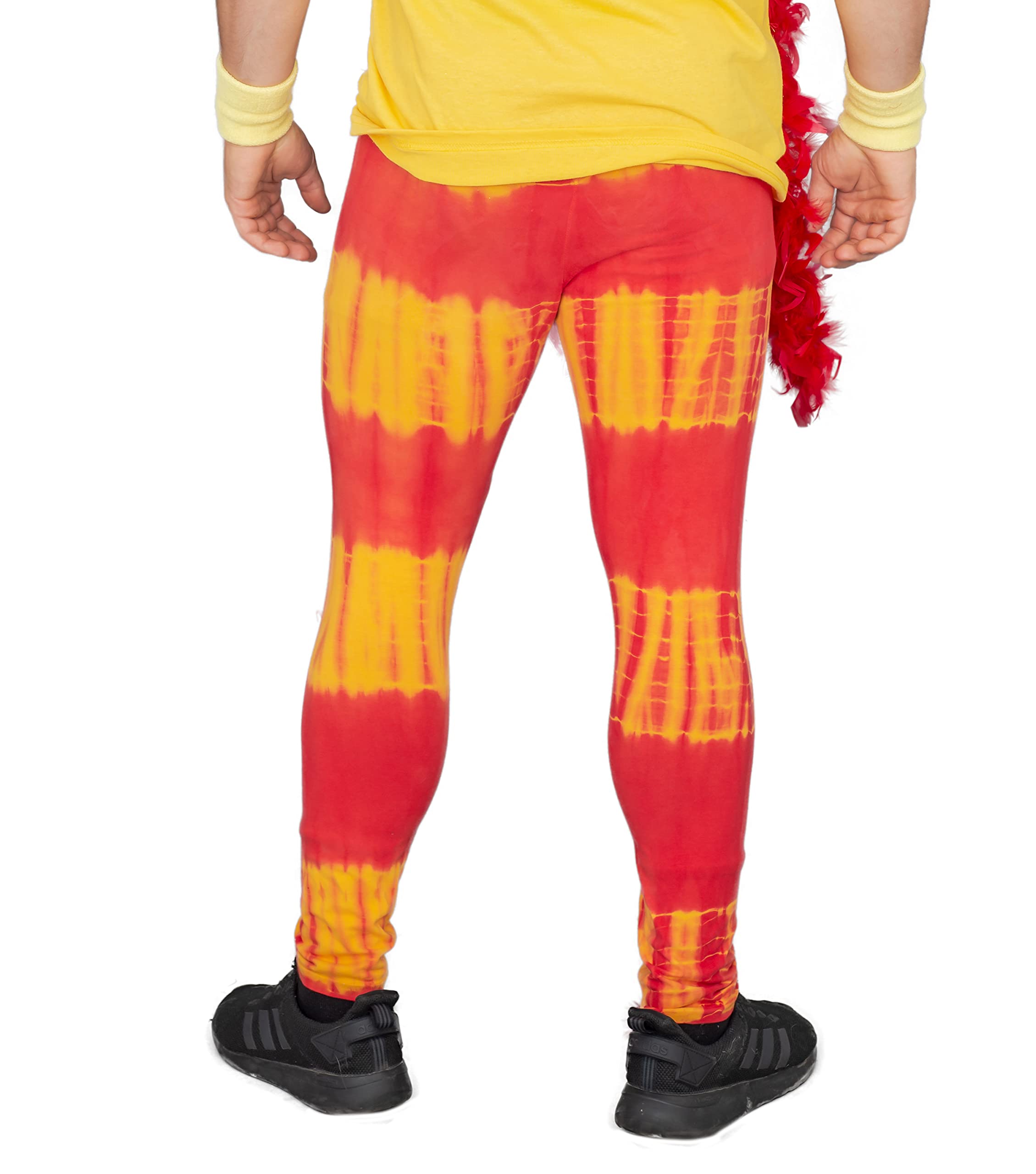 Hulkamania Red and Yellow Tie-Dye Wrestling Legging Tights Pants (Adult Medium)
