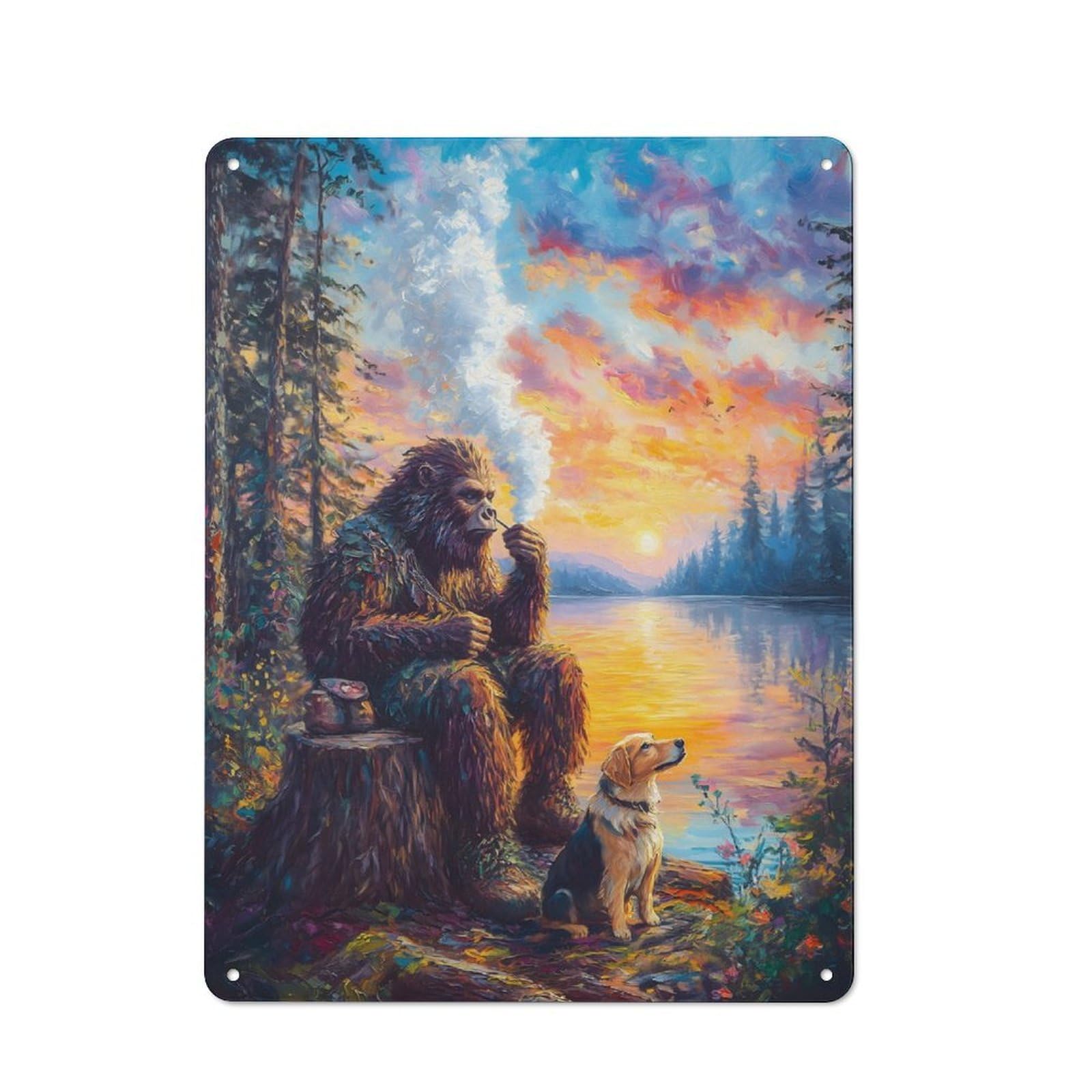 Junmoney Bigfoot Sunset Vintage Tin Sign 40X30cm For Guest Room Or Hallway, Suited To Home Decor Collectors