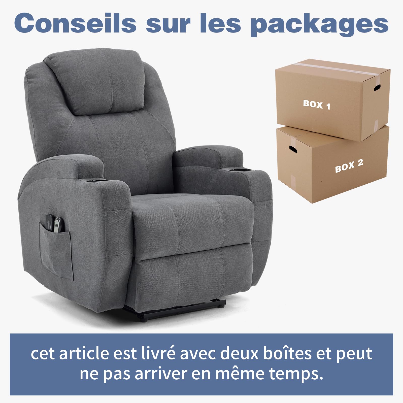 LEADZM Silla eléctrica, Silla de Relax eléctrica, Con función de masaje | de calefacción, control remoto de inclinación relajante con reposapiés, capacidad de carga, 160 kg, gris oscuro