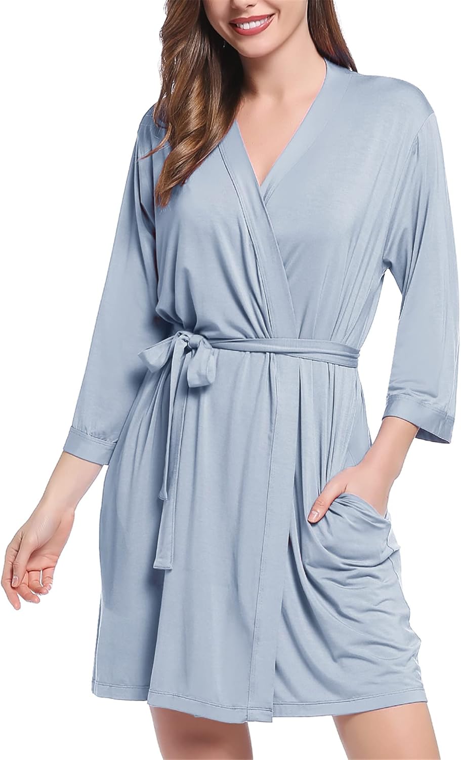 Joyaria Women Bamboo Viscose Robe Super Soft Comfy Summer Cooling Short Lightweight Bathrobe with Pocket S-XXL
