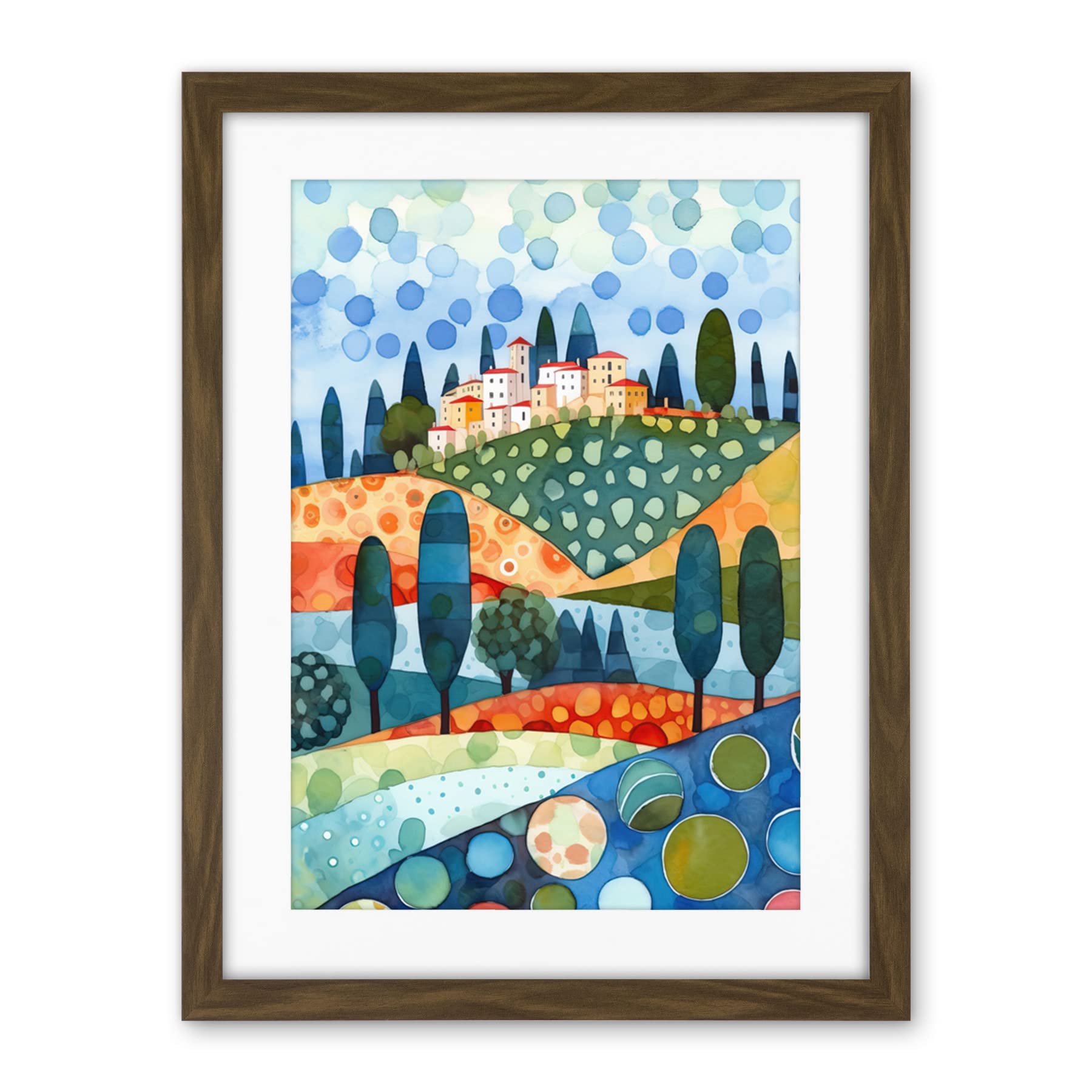 Artery8 Italian Abstract Landscape Folk Art Artwork Framed Wall Art Print 18X24 Inch