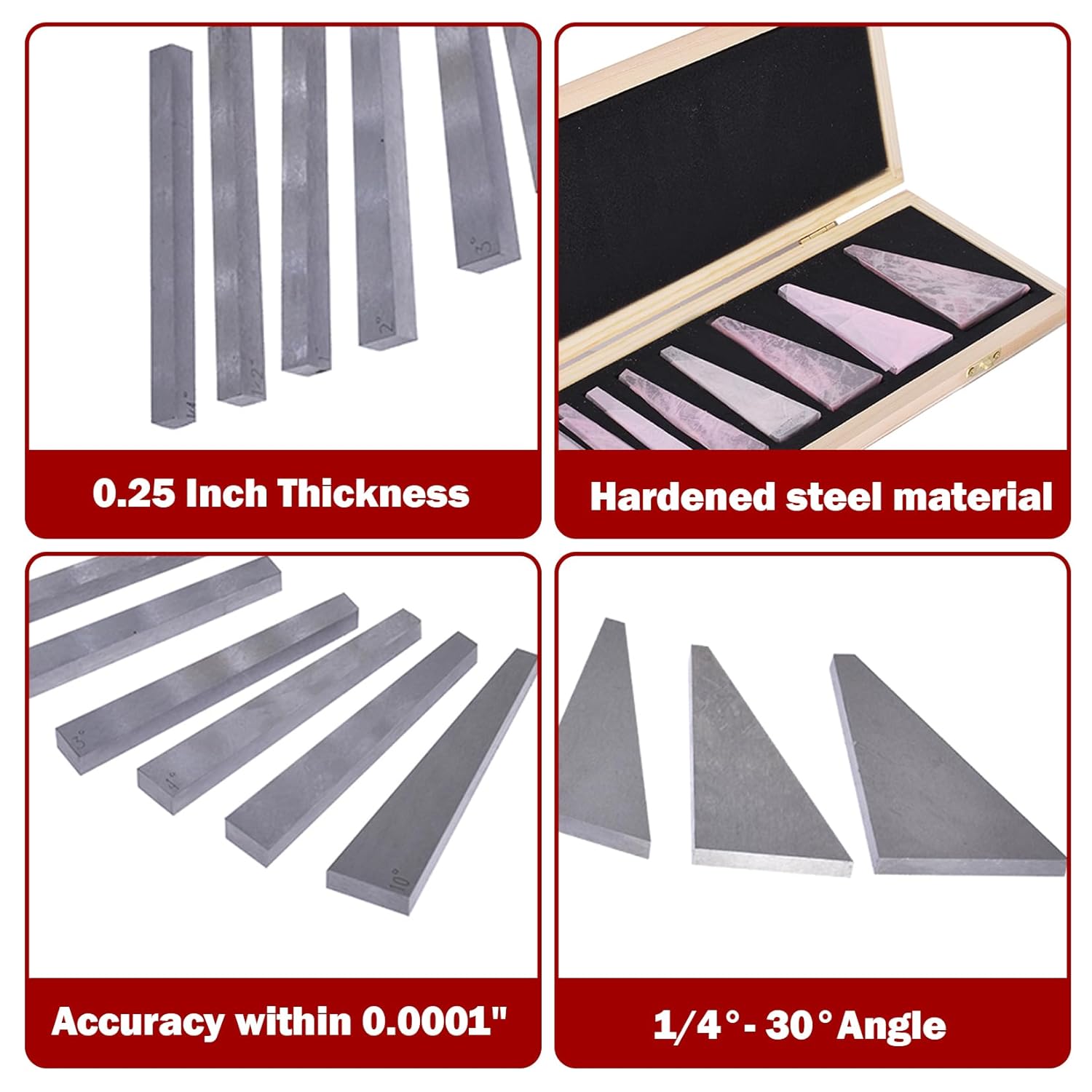 findmall 12Pcs Accuracy Angle Block Set Machinist Tool Angle Gauge Block 1/4°- 30°Lathes Milling Ground Gauge Angle Gage Inspection Block Set