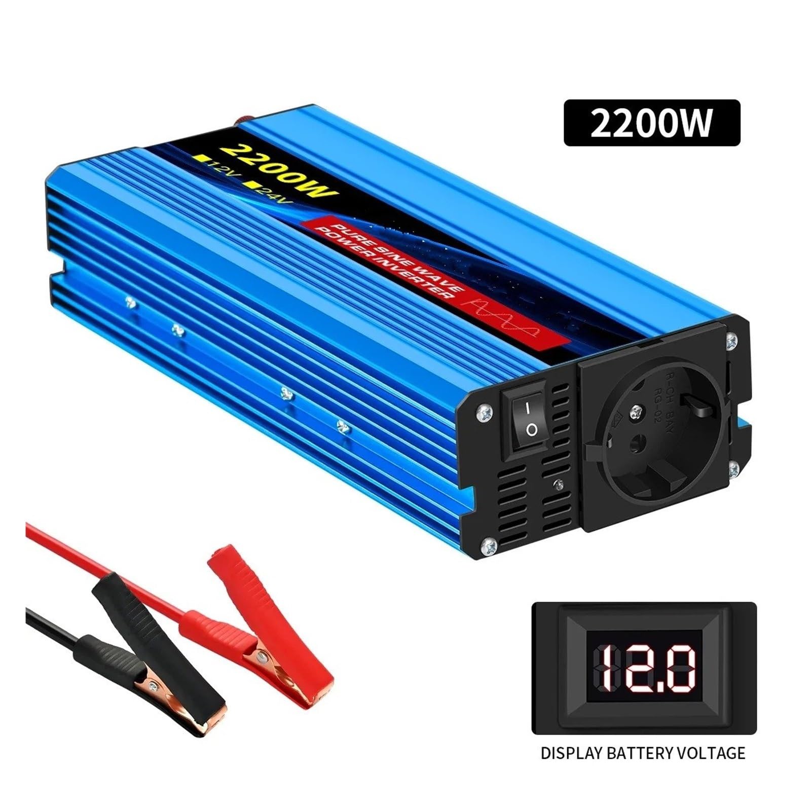 Inversor Inversor Corriente Onda Sinusoidal Pura 24 V A 220 V 3500 W con Enchufe Europeo con LED(12V 50HZ,2200W)