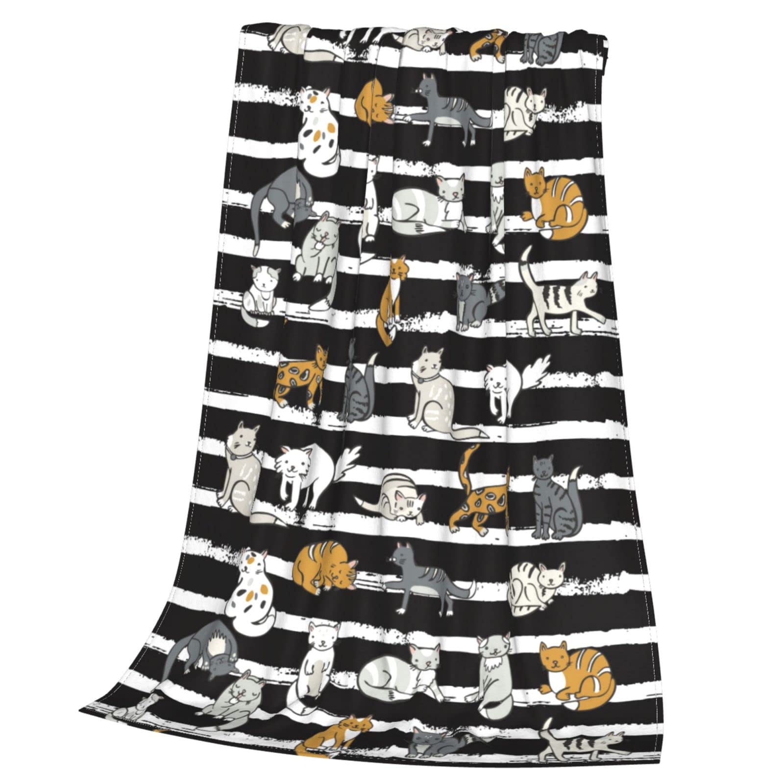Coperta in pile con motivo gatto e animali domestici, per letto, divano, divertente, a righe nere, leggera, morbida e accogliente, 127 x 101,6 cm