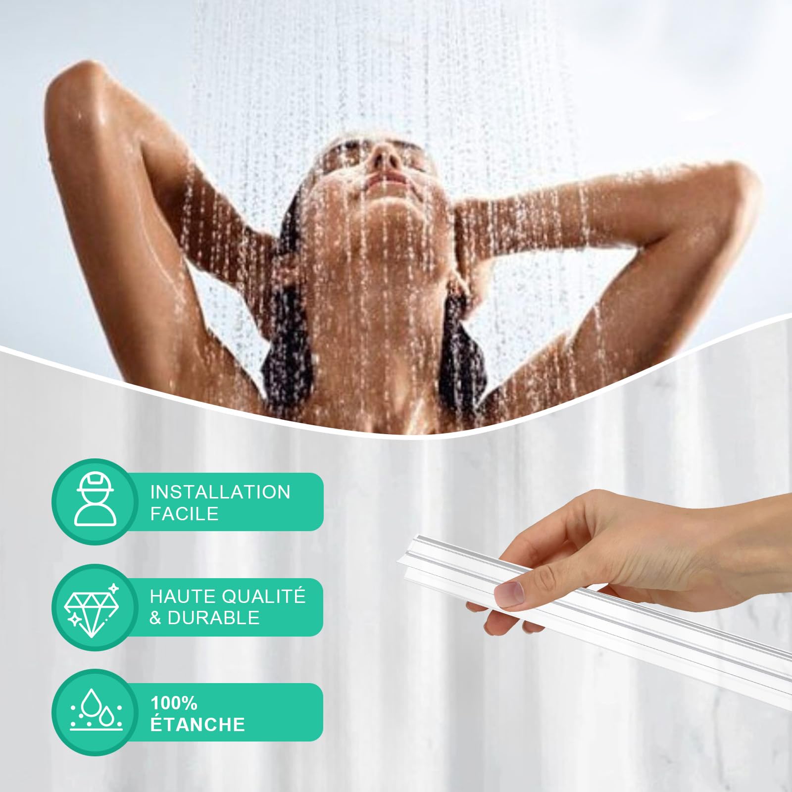 SURFOU Lot de 2 bandes d'étanchéité transparentes de 100 cm pour porte de douche de 6 mm/7 mm/8 mm d'épaisseur - Couvre un écart jusqu'à 12 mm - Bande de joint de rechange réglable