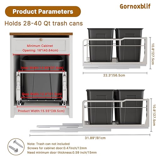 Miniatura 2 de Cubo de basura extraíble doble de 80 cuartos de galón debajo del gabinete con toboganes de cierre suave, bote de basura resistente debajo del