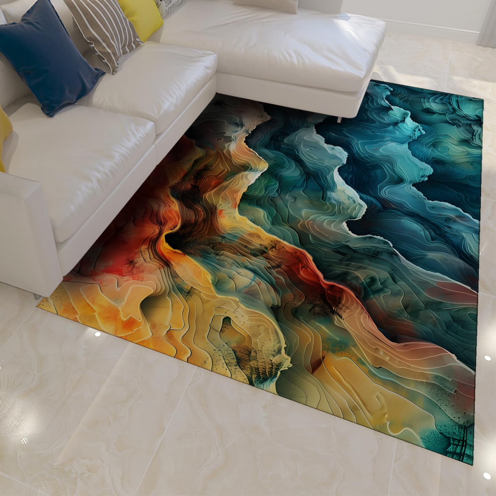 Tapis de sol abstrait moderne anti-poussière poils ras pour cuisine
