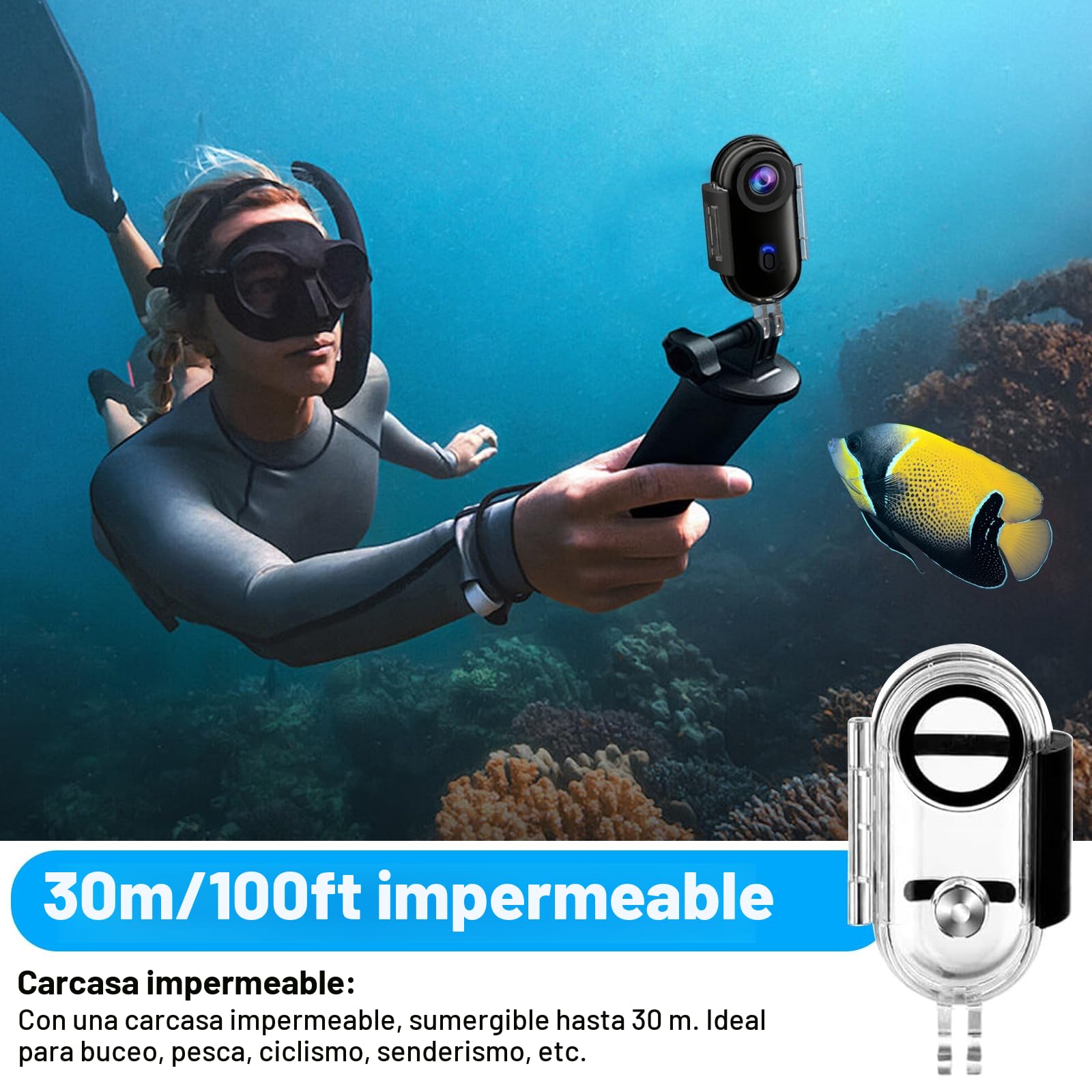 OBEST Mini Cámara Deportiva 4K Impermeable Magnética, Bodycam Vlog WiFi | Gran angular 120°, Control APP, Cámara acción POV para Casco Moto Esquí Surf Buceo Natación Viajes Deportes, Negro