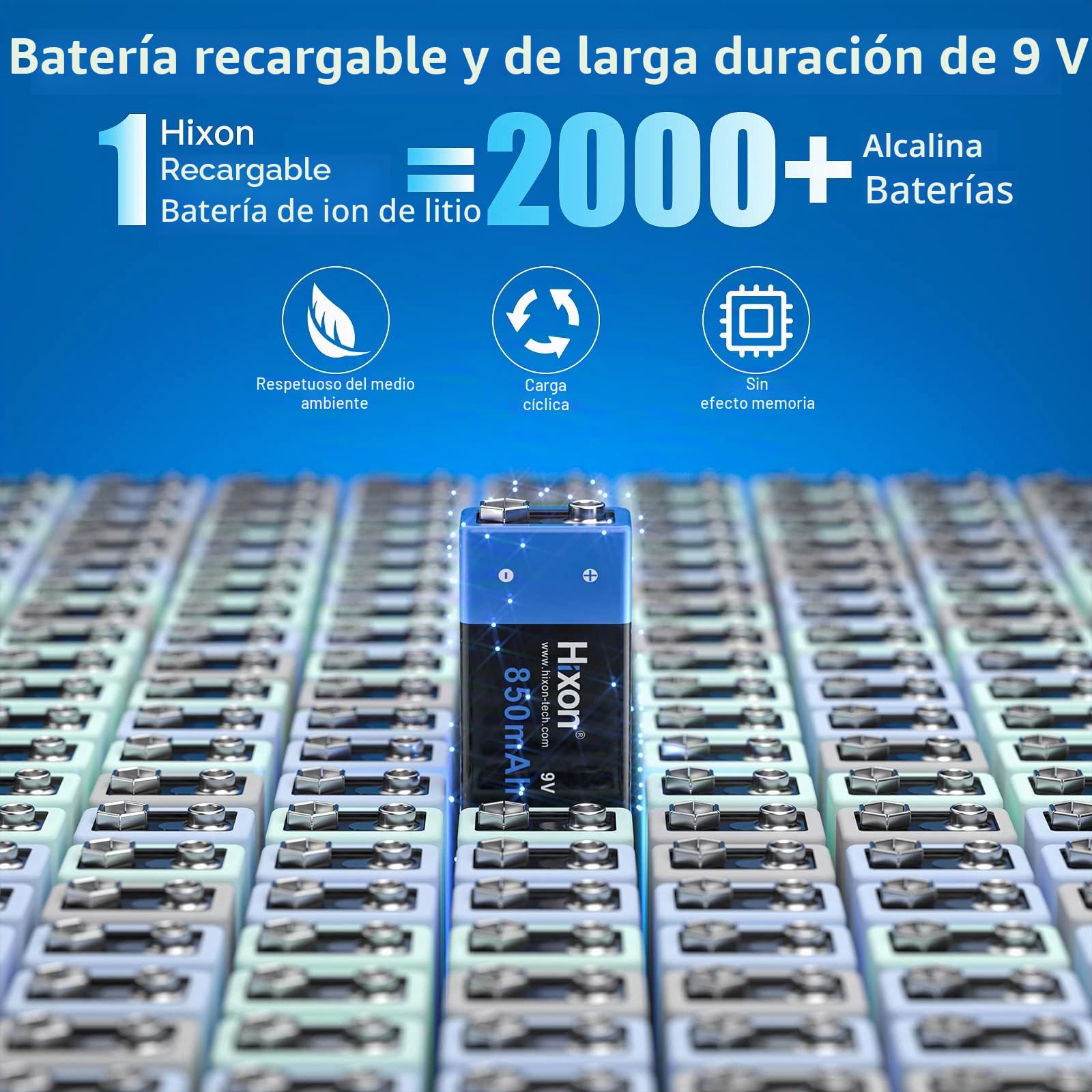 Kit Cargador y Batería 9V 850mAh Recargable Li-Ion para Sistema de Alarma Multímetro Detector de Humo