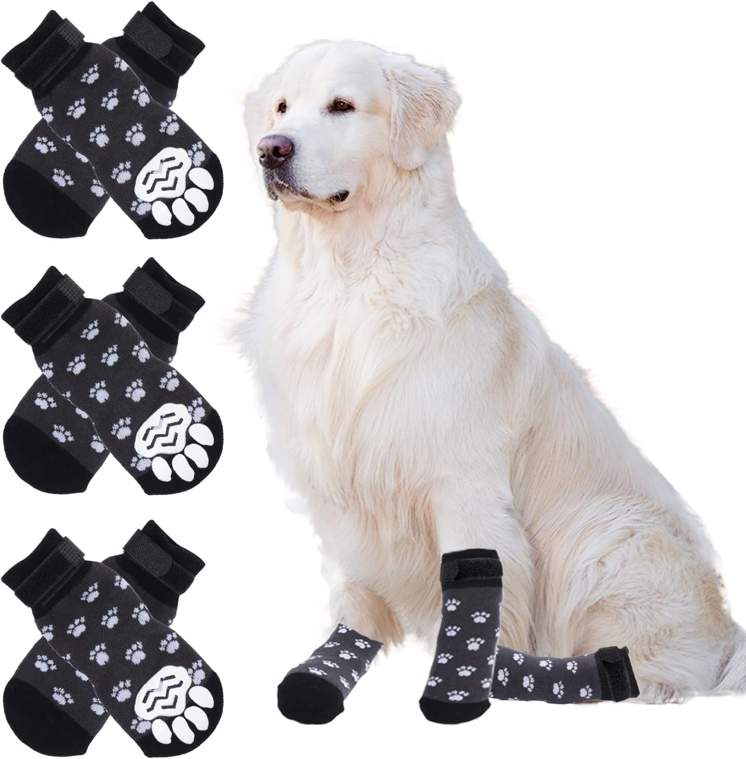 Dog Socks, AntiSlip Pet Paw Protector with Straps, Traction Control